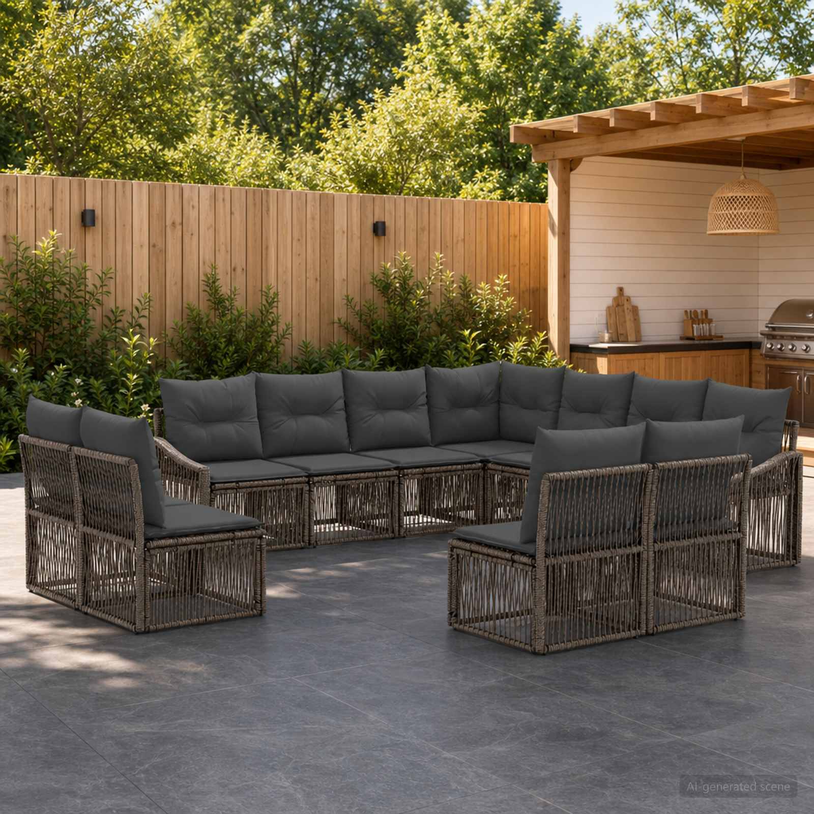Gartensofa-set 11 stk. Grau Poly-Rattan