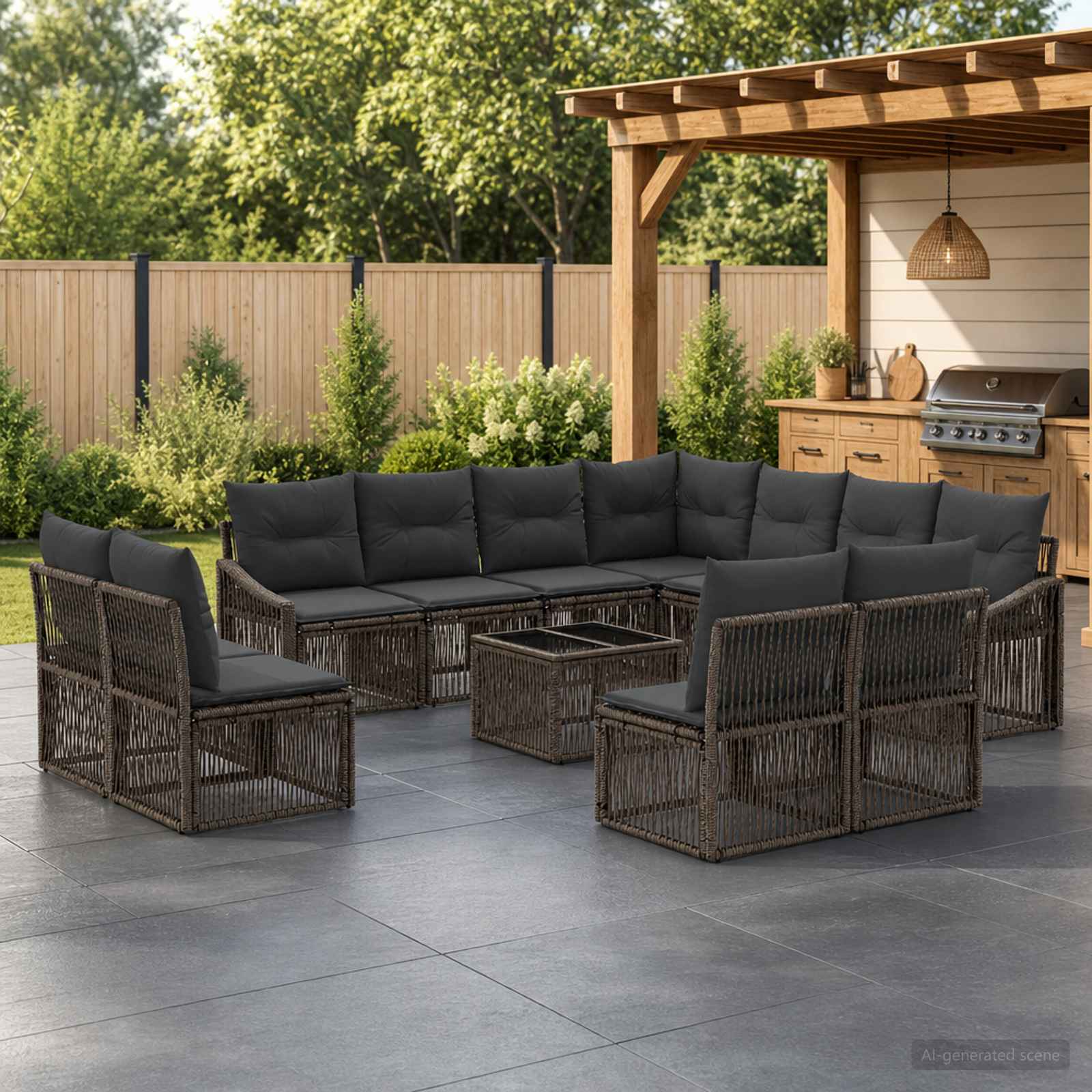 Gartensofa-set 12 stk. Grau Poly-Rattan