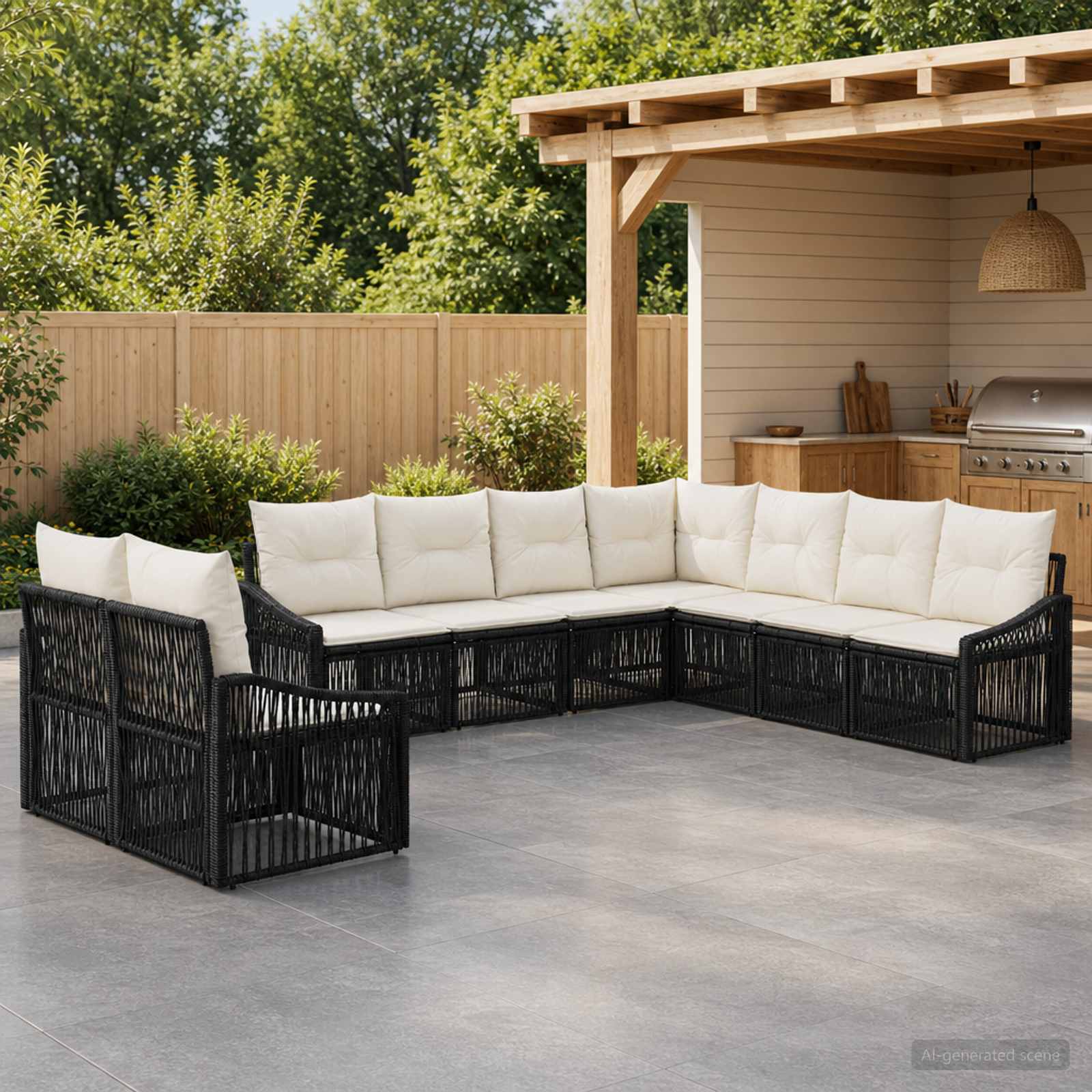 Gartensofa-set 9 pcs Schwarz Poly-Rattan