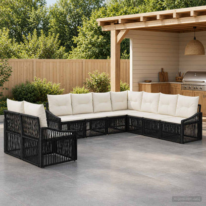 Gartensofa-set 9 stk. Schwarz Poly-Rattan