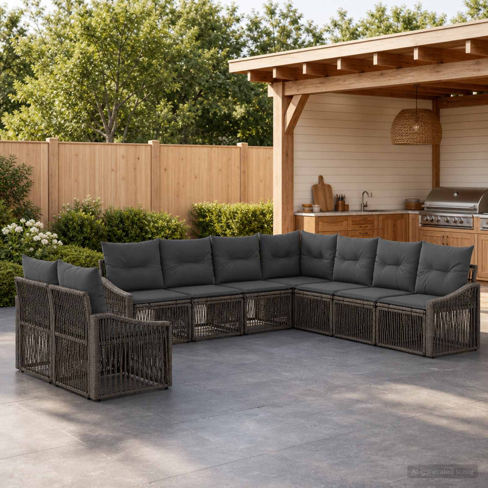 Gartensofa-set 9 pcs Grau Poly-Rattan