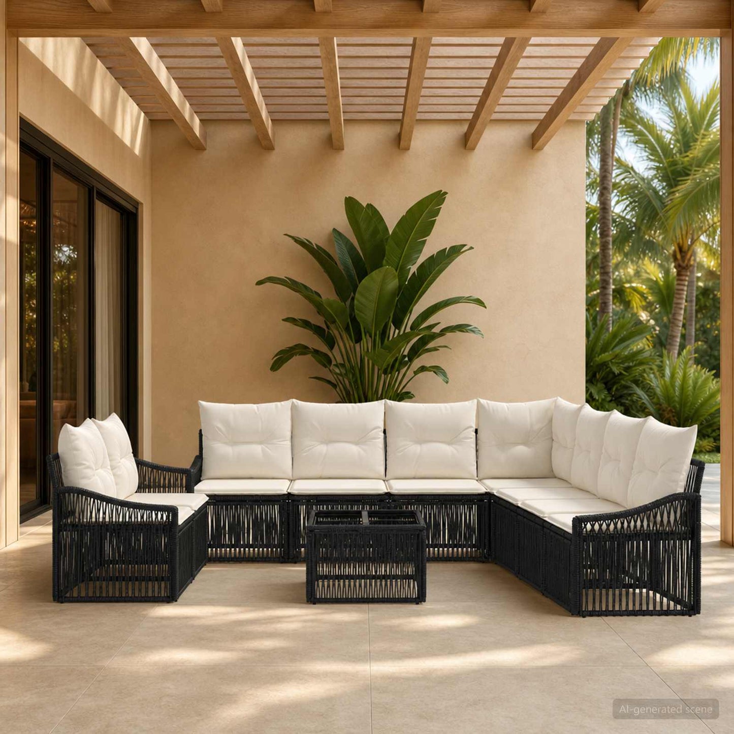 Gartensofa-set 10 stk. Schwarz Poly-Rattan
