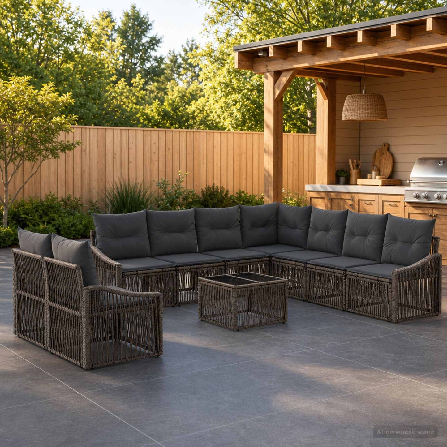 Gartensofa-set 10 stk. Grau Poly-Rattan