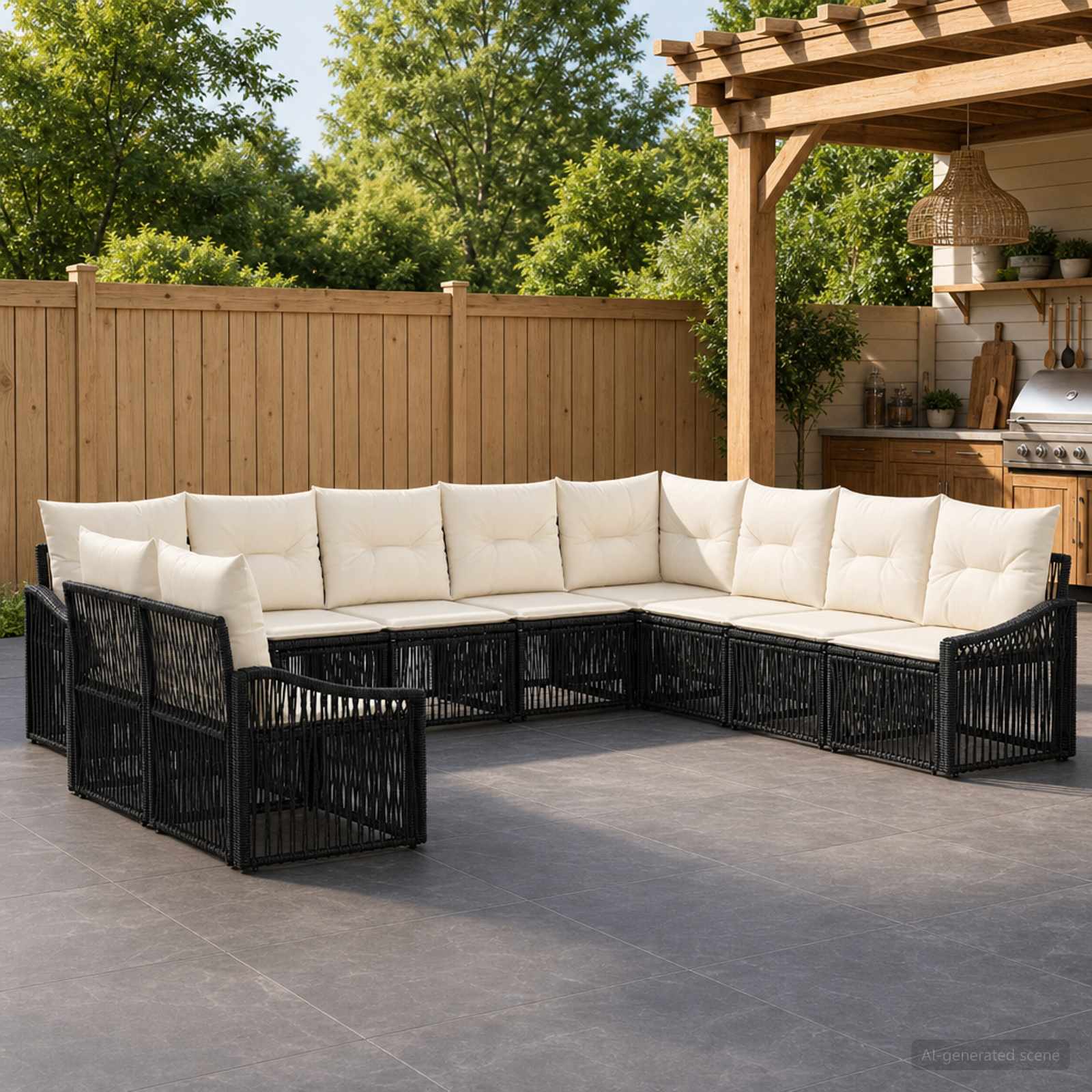 Gartensofa-set 10 pcs Schwarz Poly-Rattan