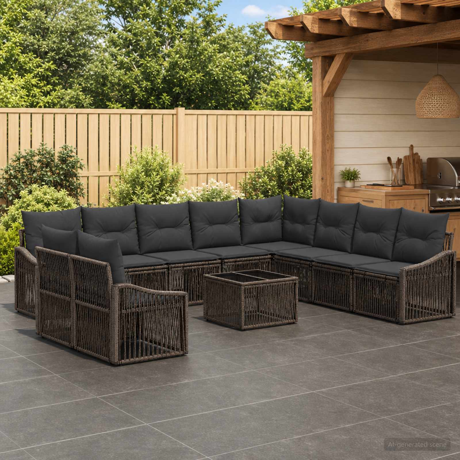 Gartensofa-set 11 stk. Grau Poly-Rattan