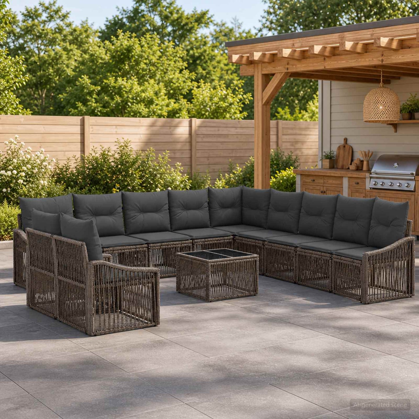 Gartensofa-set 12 stk. Grau Poly-Rattan