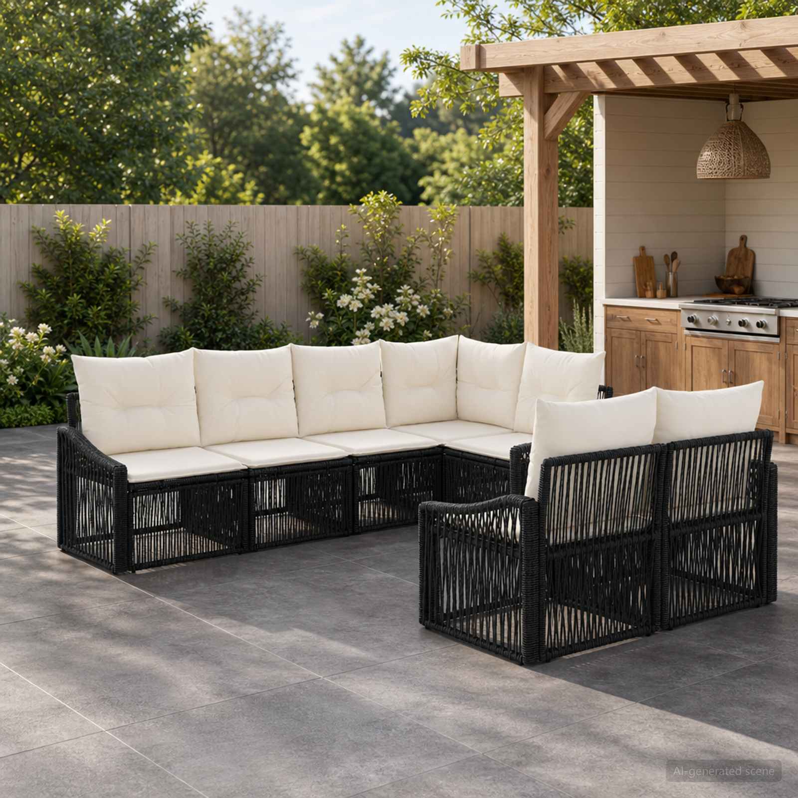Gartensofa-set 7 stk. 7-Sitzanzahl Schwarz Poly-Rattan