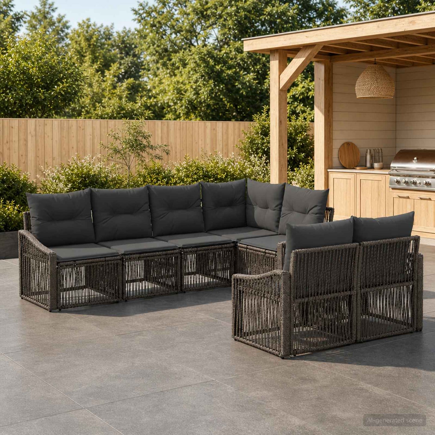 Gartensofa-set 7 stk. 7-Sitzanzahl Grau Poly-Rattan