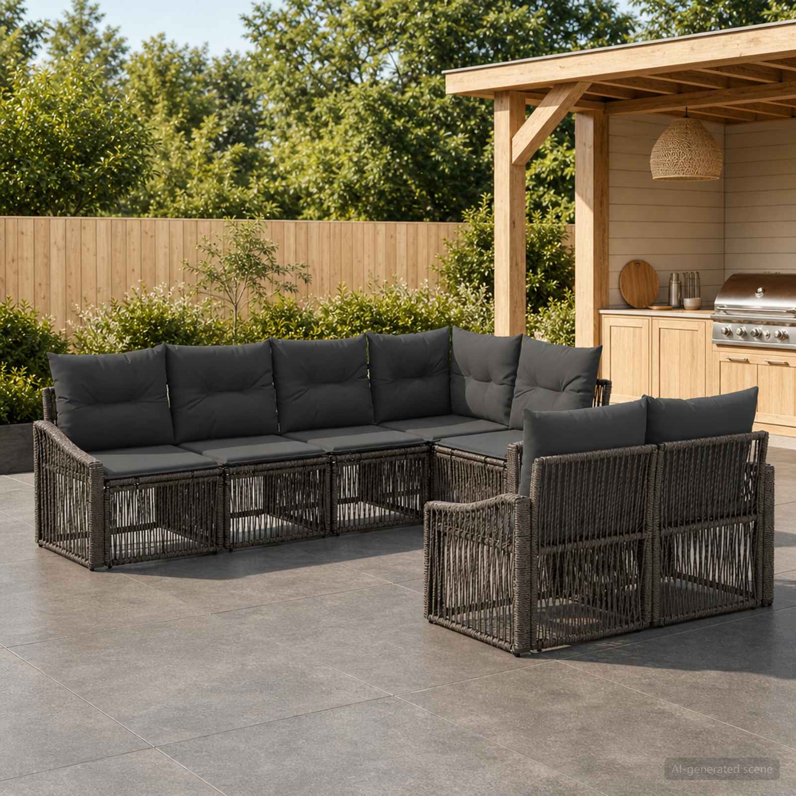 Gartensofa-set 7 stk. 7-Sitzanzahl Grau Poly-Rattan