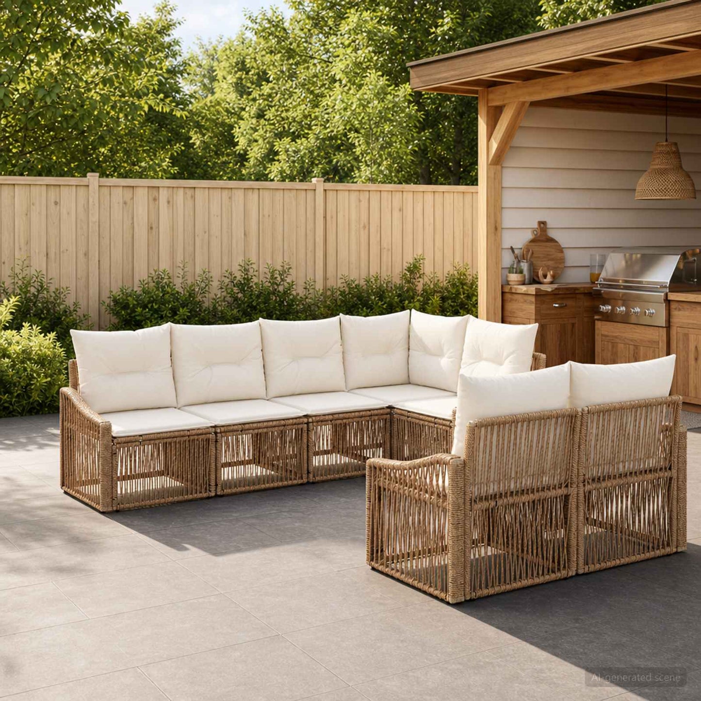 Gartensofa-set 7 stk. 7-Sitzanzahl Beige Poly-Rattan