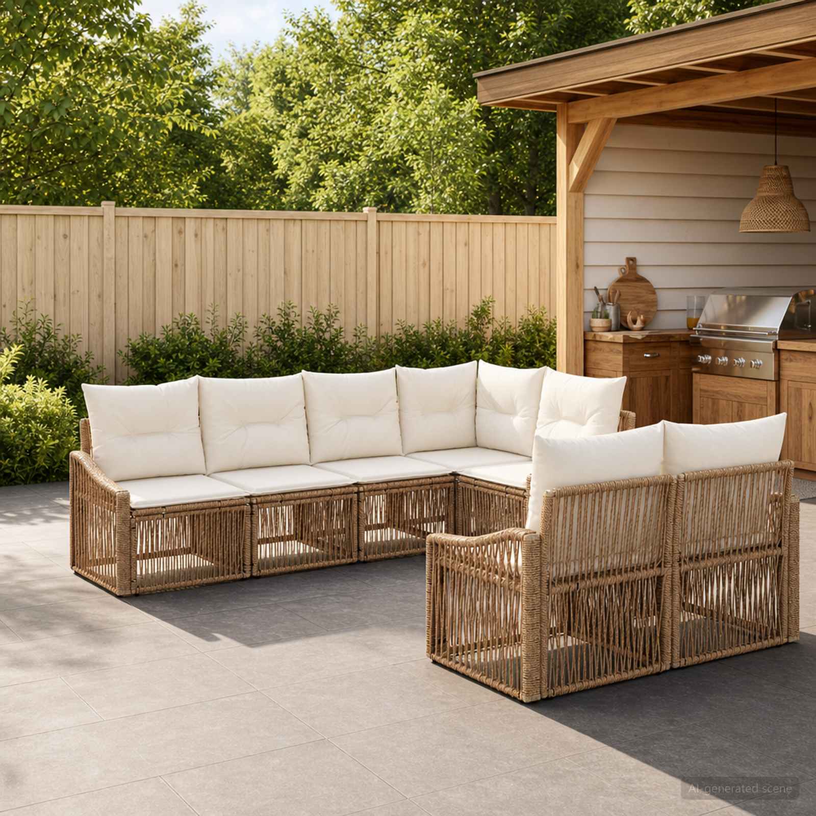 Gartensofa-set 7 stk. 7-Sitzanzahl Beige Poly-Rattan