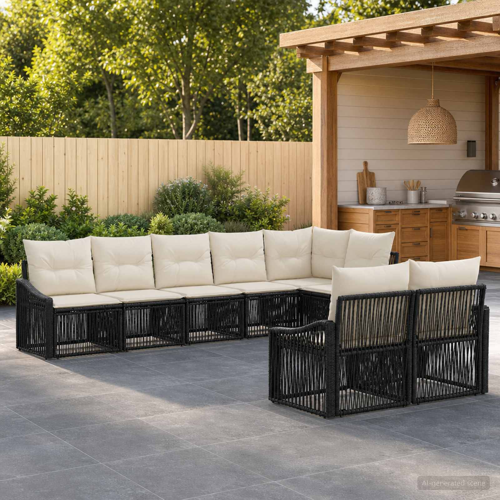 Gartensofa-set 8 pcs Schwarz Poly-Rattan