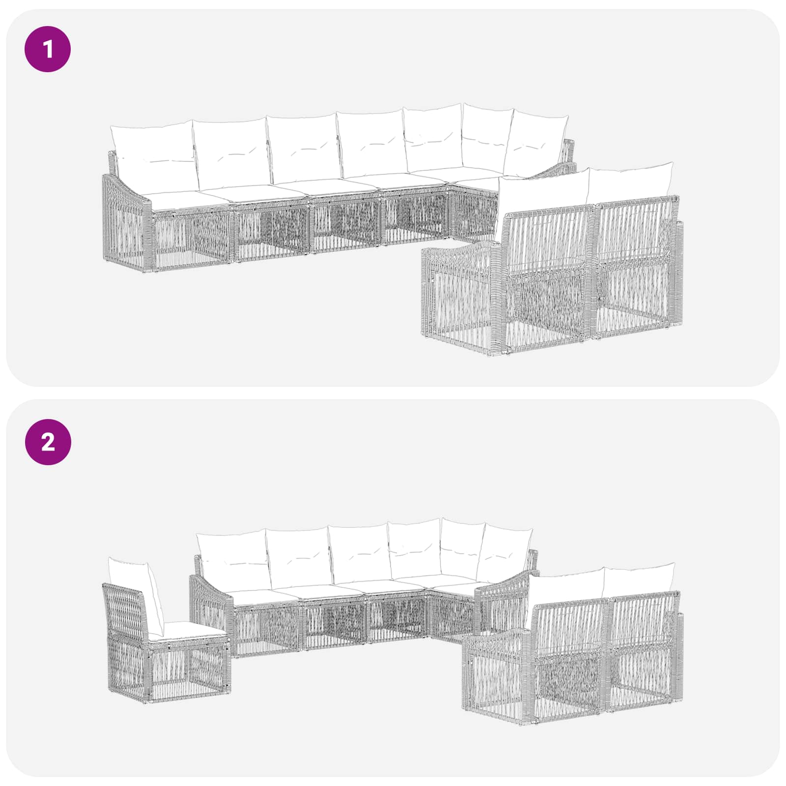 Gartensofa-set 8 pcs Schwarz Poly-Rattan