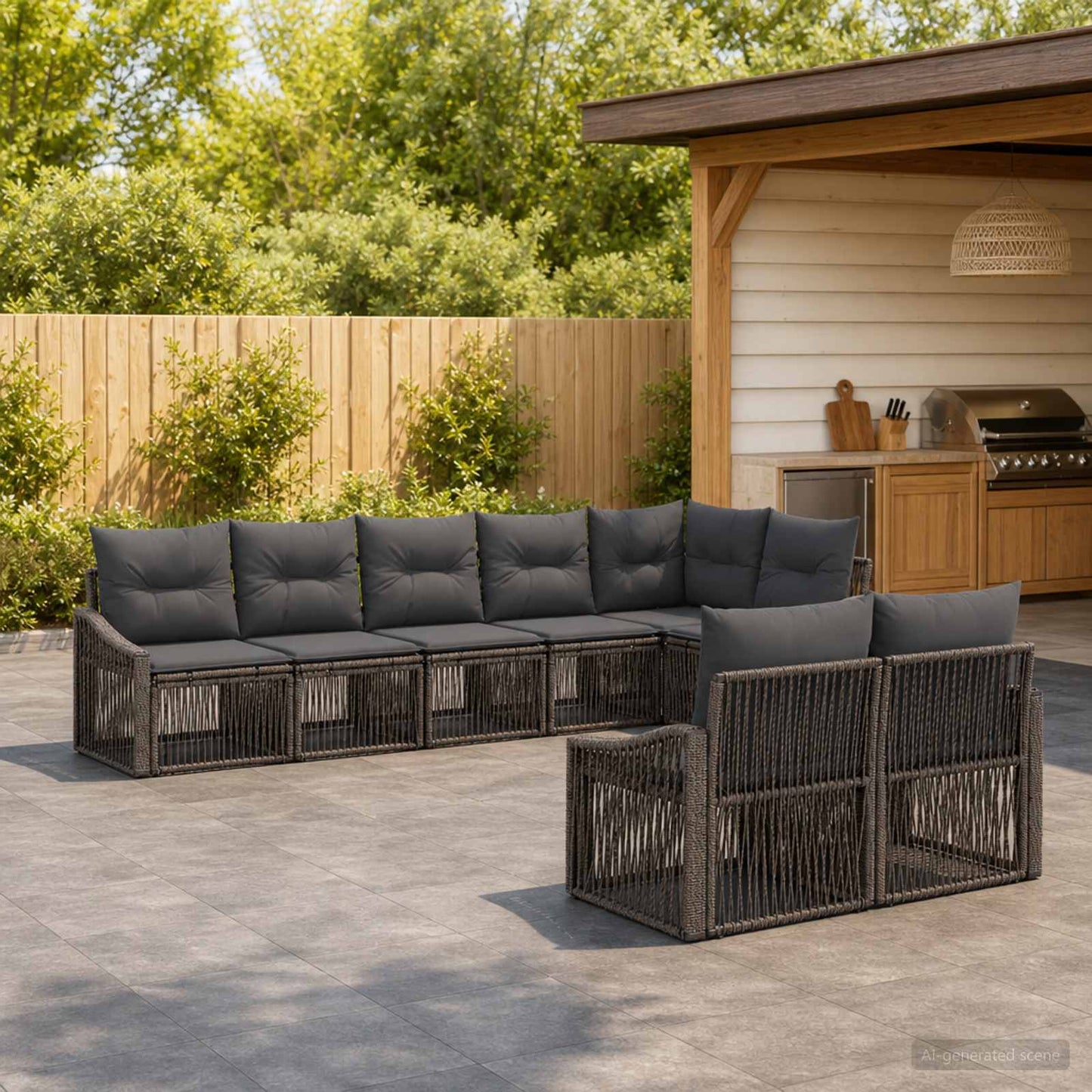 Gartensofa-set 8 pcs Grau Poly-Rattan