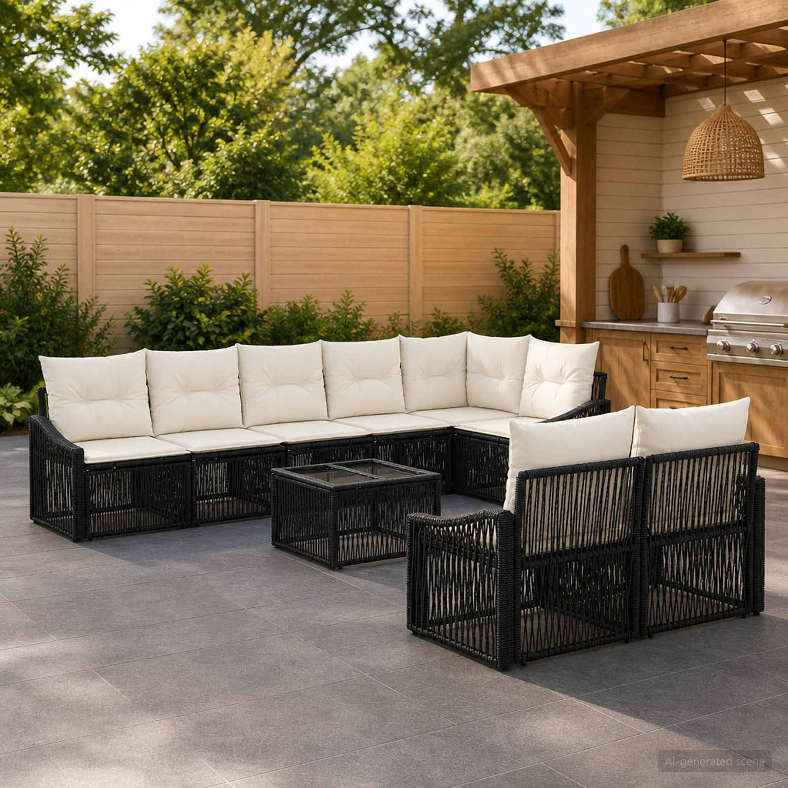 Gartensofa-set 9 stk. Schwarz Poly-Rattan