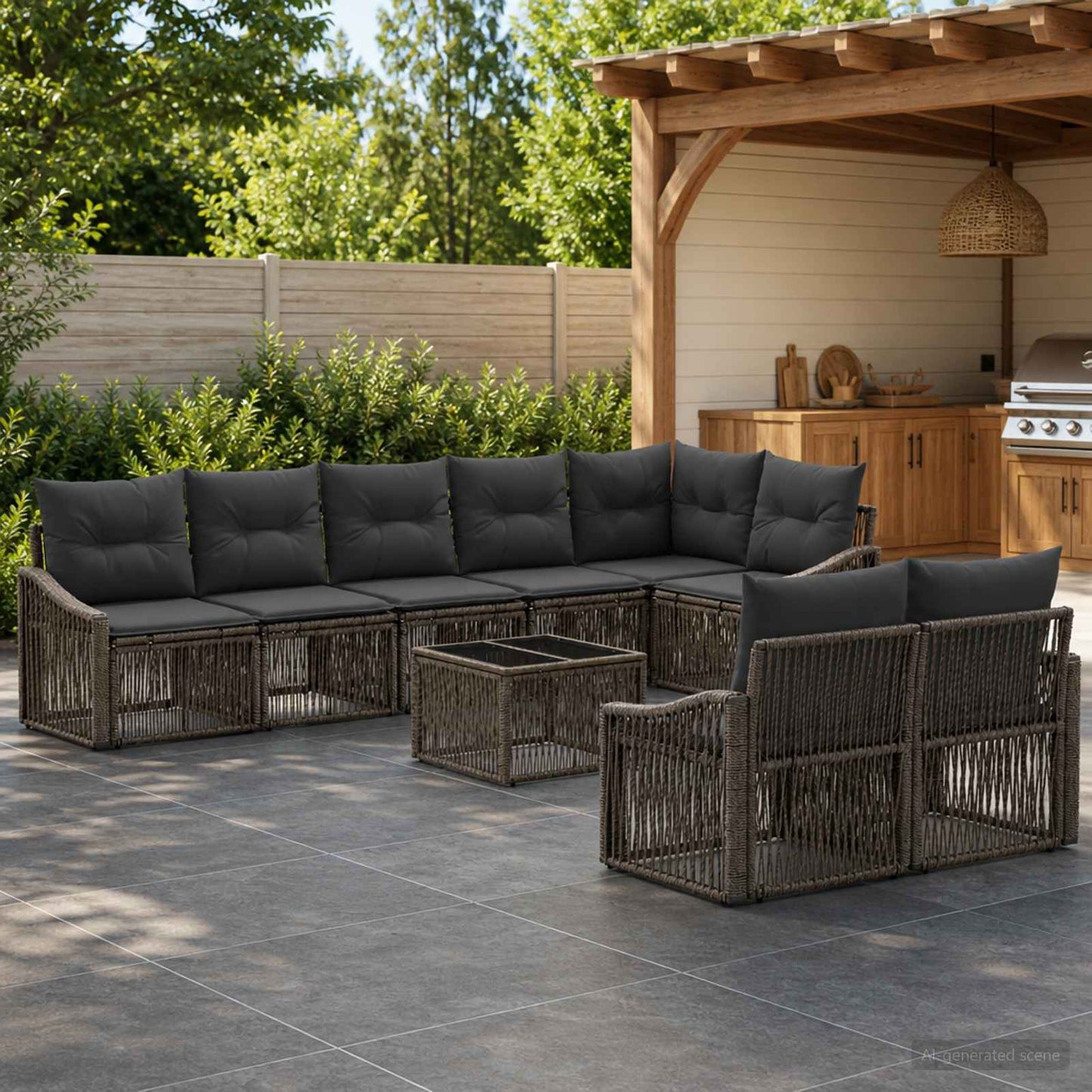 Gartensofa-set 9 stk. Grau Poly-Rattan
