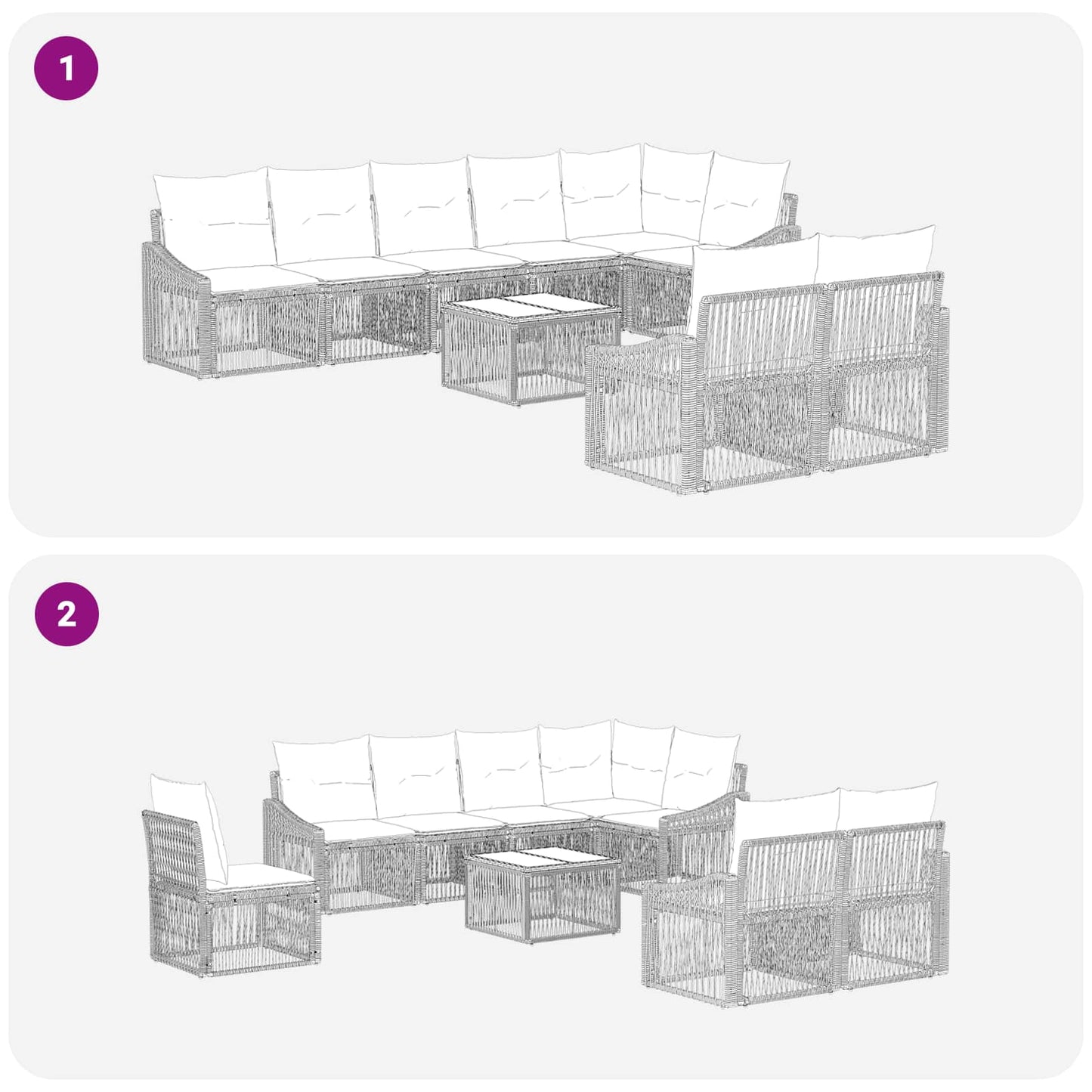 Gartensofa-set 9 stk. Grau Poly-Rattan