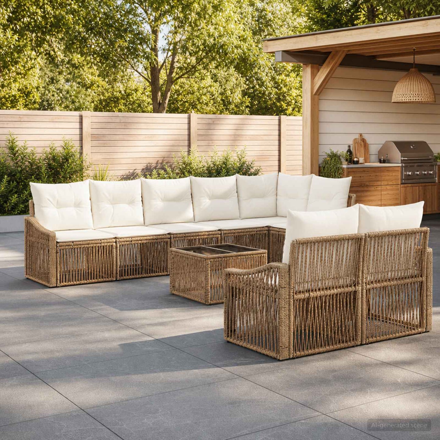 Gartensofa-set 9 pcs Beige Poly-Rattan