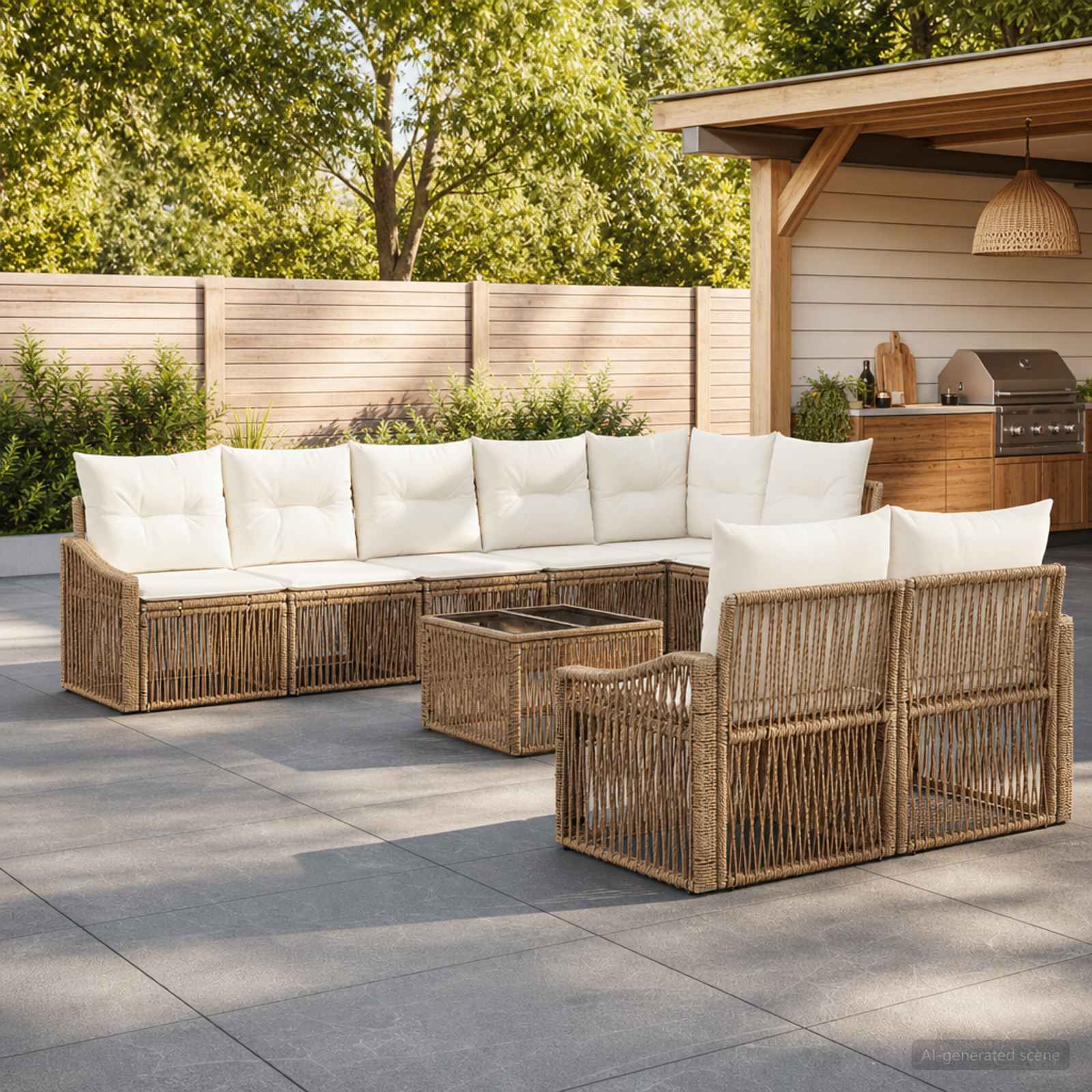 Gartensofa-set 9 pcs Beige Poly-Rattan