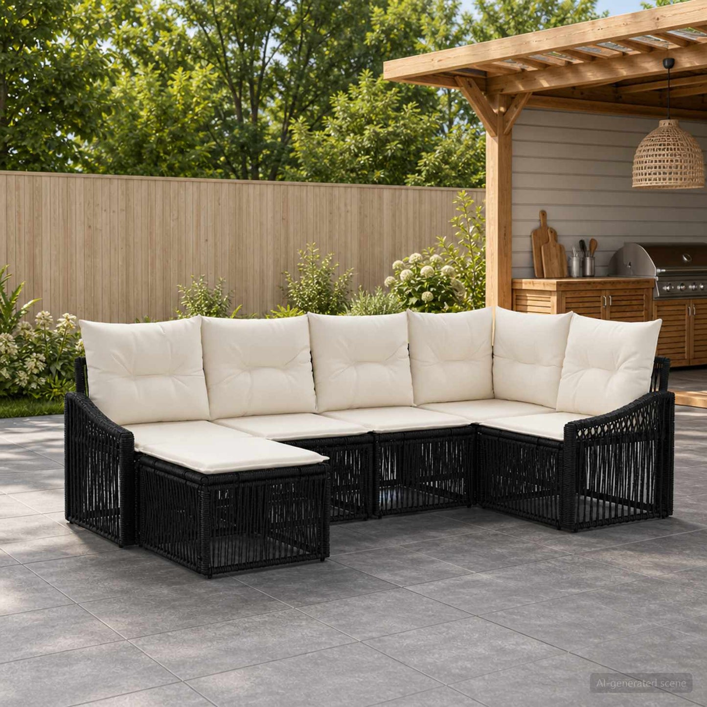 Gartensofa-set 6 pcs Schwarz Poly-Rattan