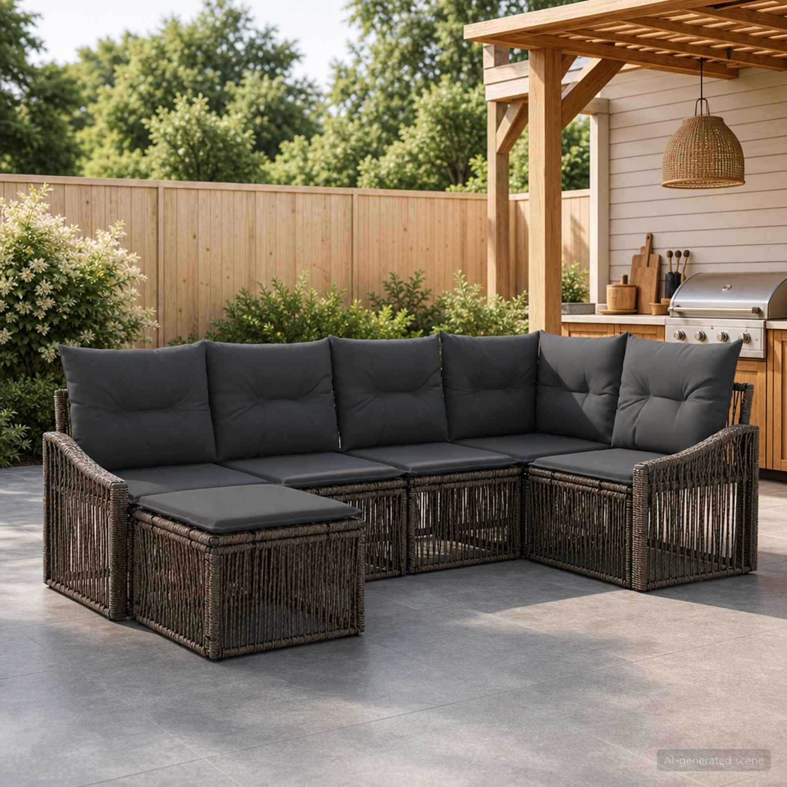 Gartensofa-set 6 pcs Grau Poly-Rattan