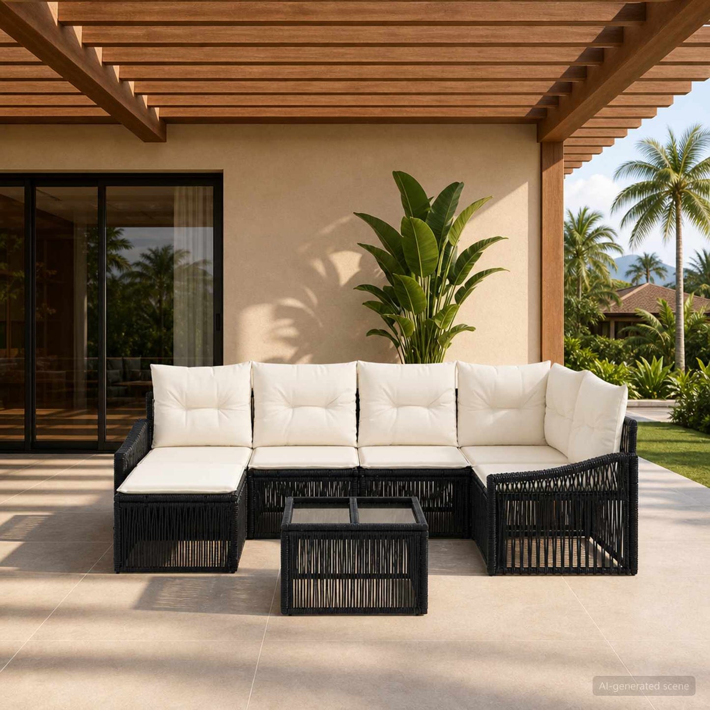 Gartensofa-set 7 stk. Schwarz Poly-Rattan