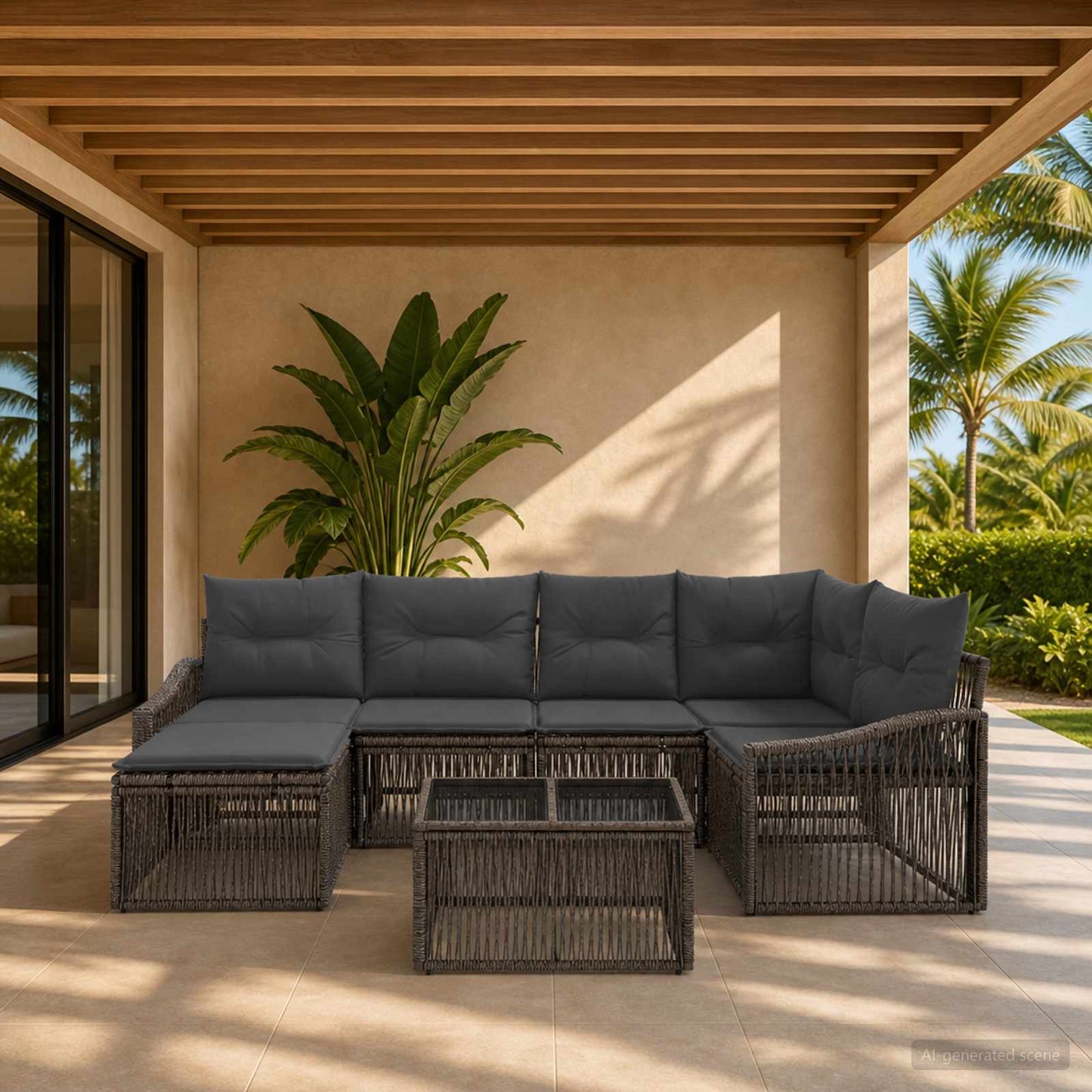 Gartensofa-set 7 stk. Grau Poly-Rattan