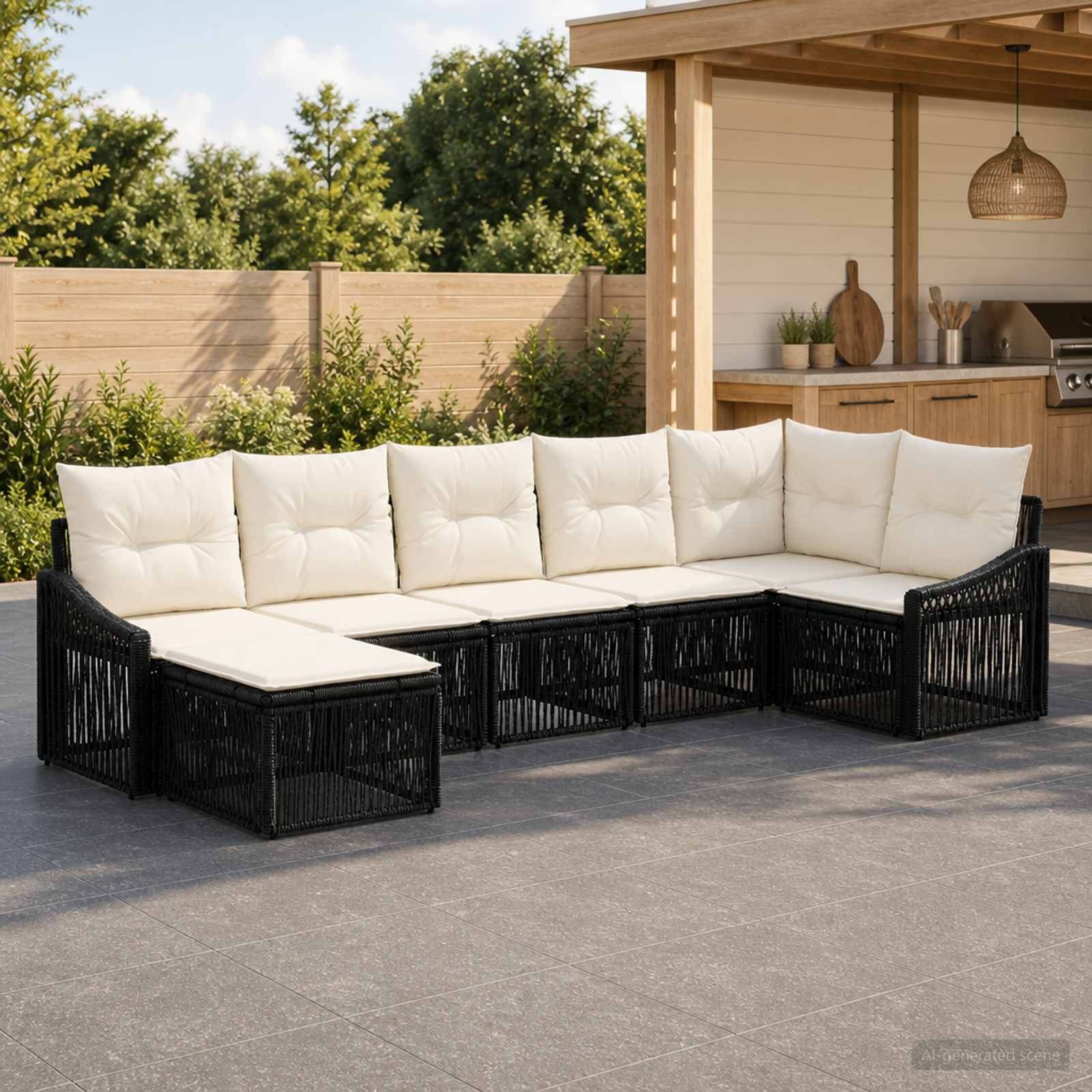 Gartensofa-set 7 pcs Schwarz Poly-Rattan