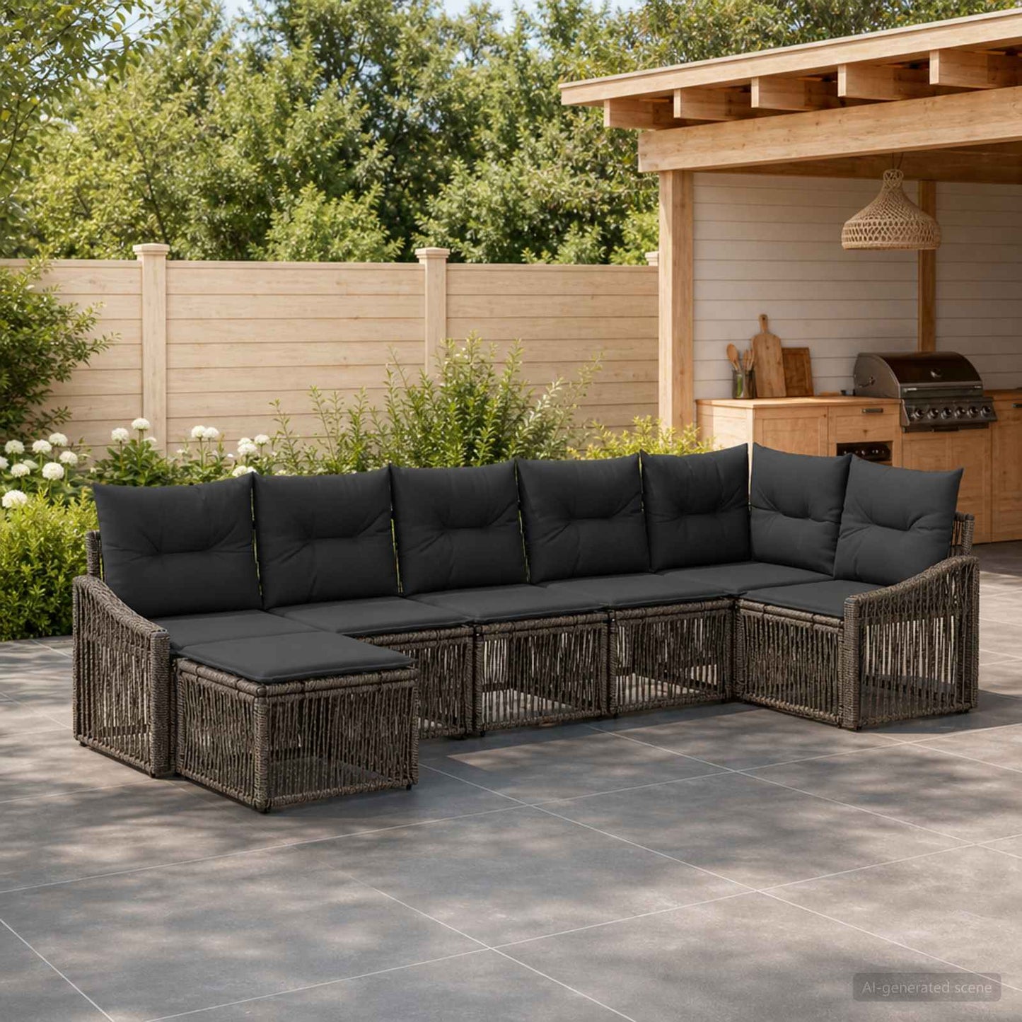 Gartensofa-set 7 pcs Grau Poly-Rattan