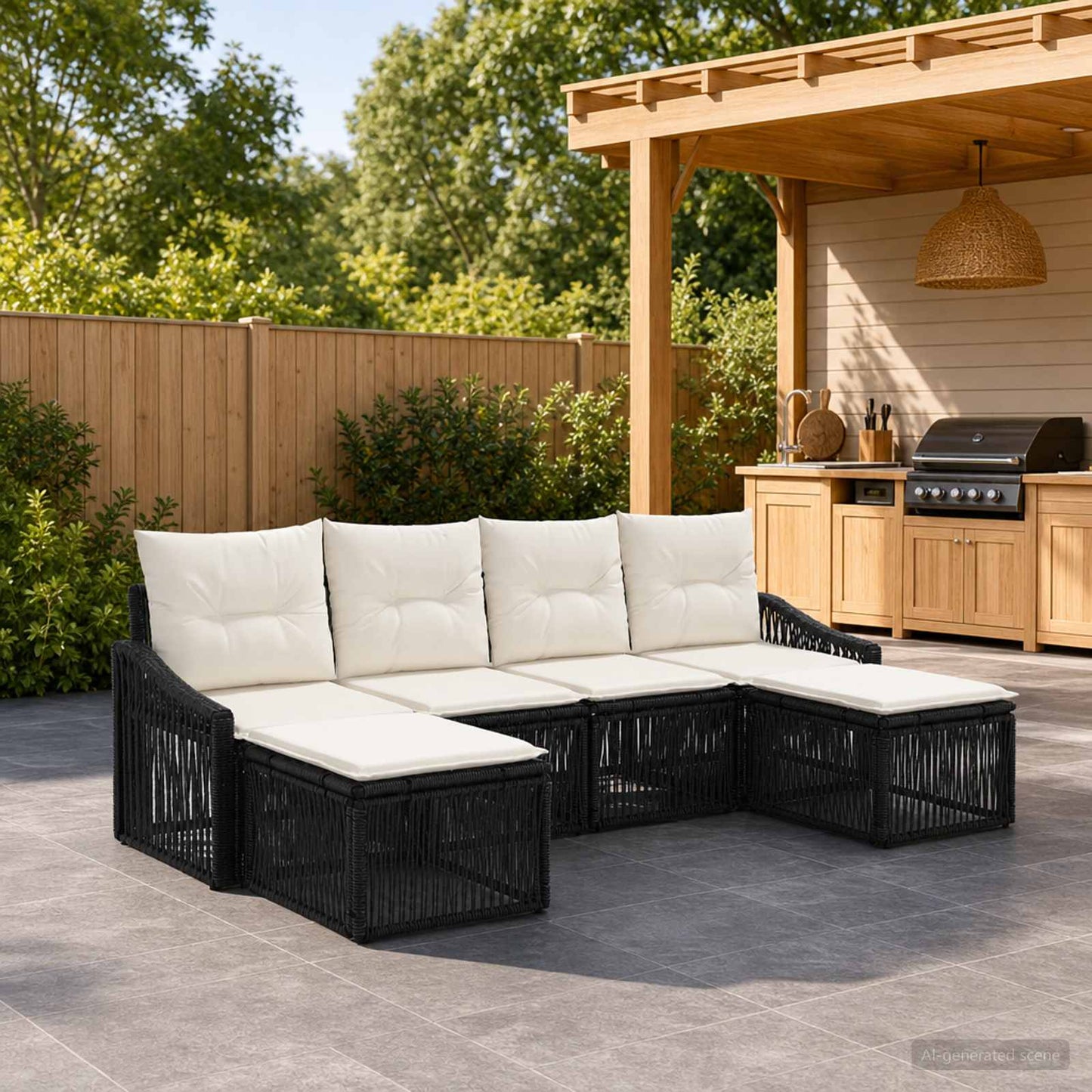 Gartensofa-set 6 pcs Schwarz Poly-Rattan