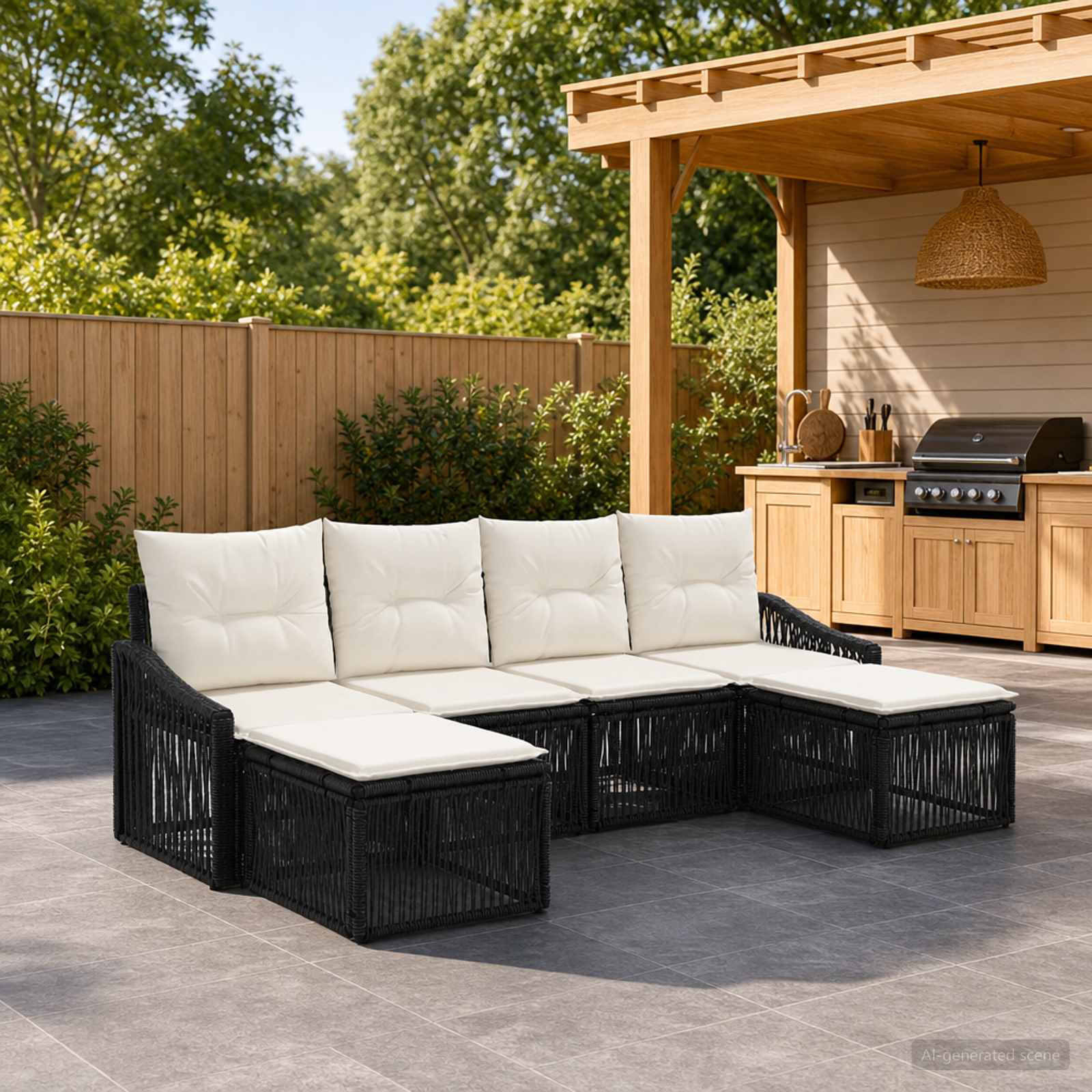 Gartensofa-set 6 pcs Schwarz Poly-Rattan