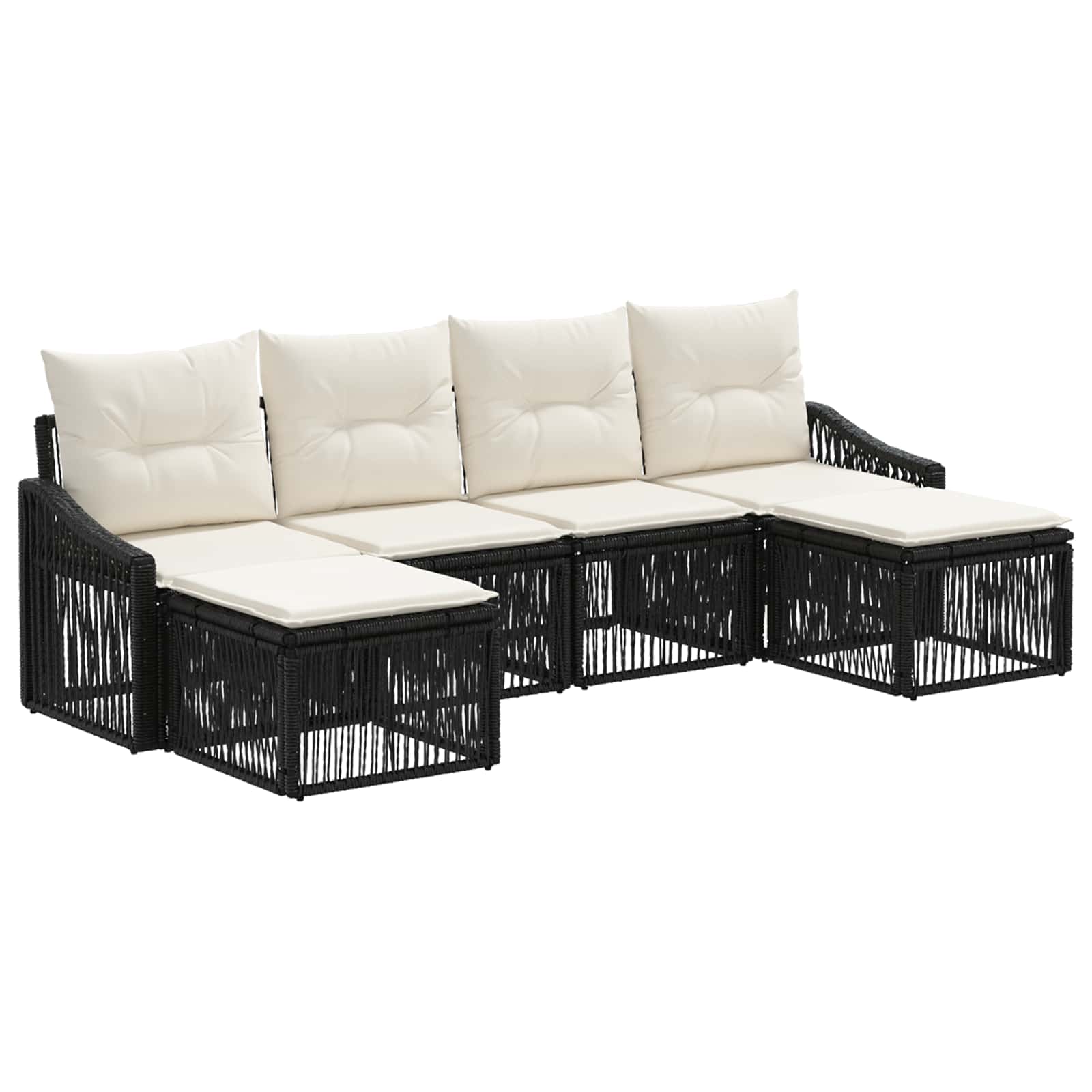 Gartensofa-set 6 pcs Schwarz Poly-Rattan