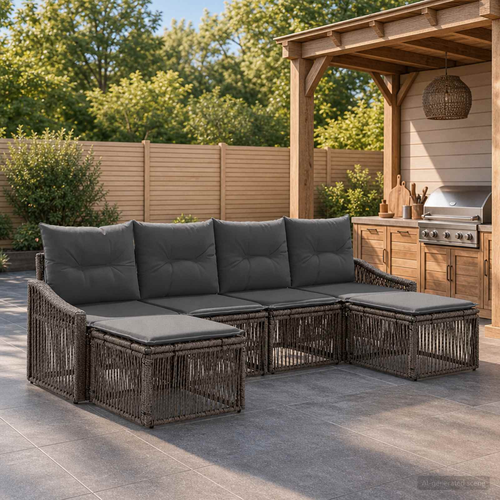 Gartensofa-set 6 stk. Grau Poly-Rattan