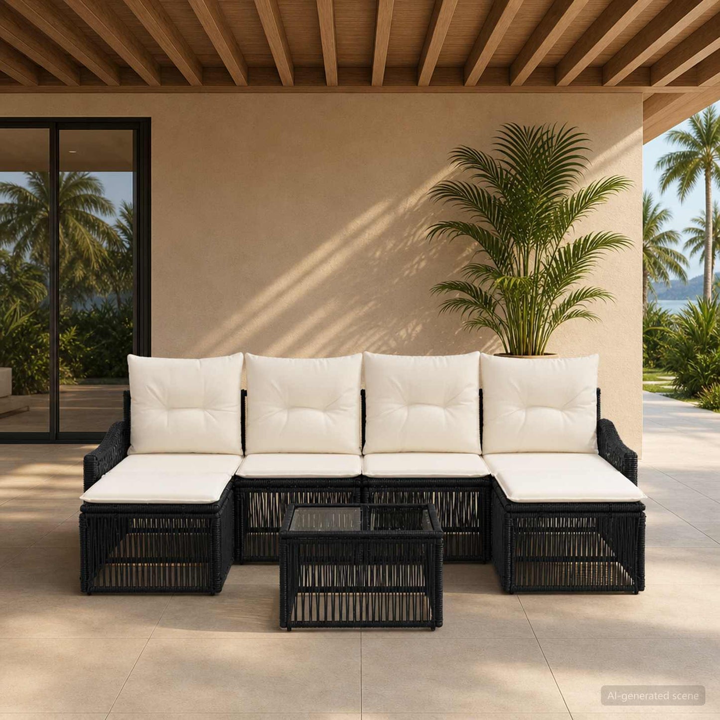 Gartensofa-set 7 stk. Schwarz Poly-Rattan