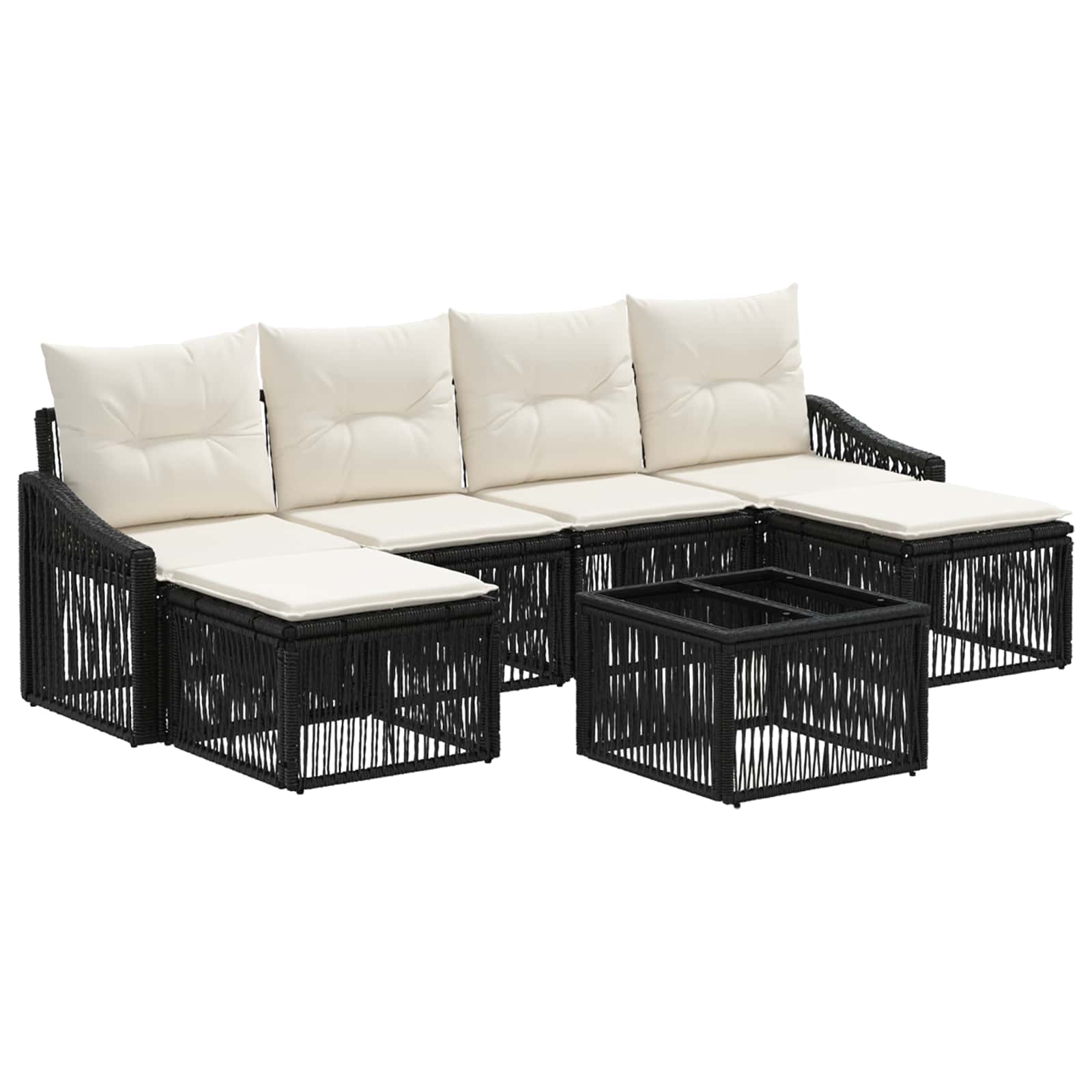 Gartensofa-set 7 stk. Schwarz Poly-Rattan