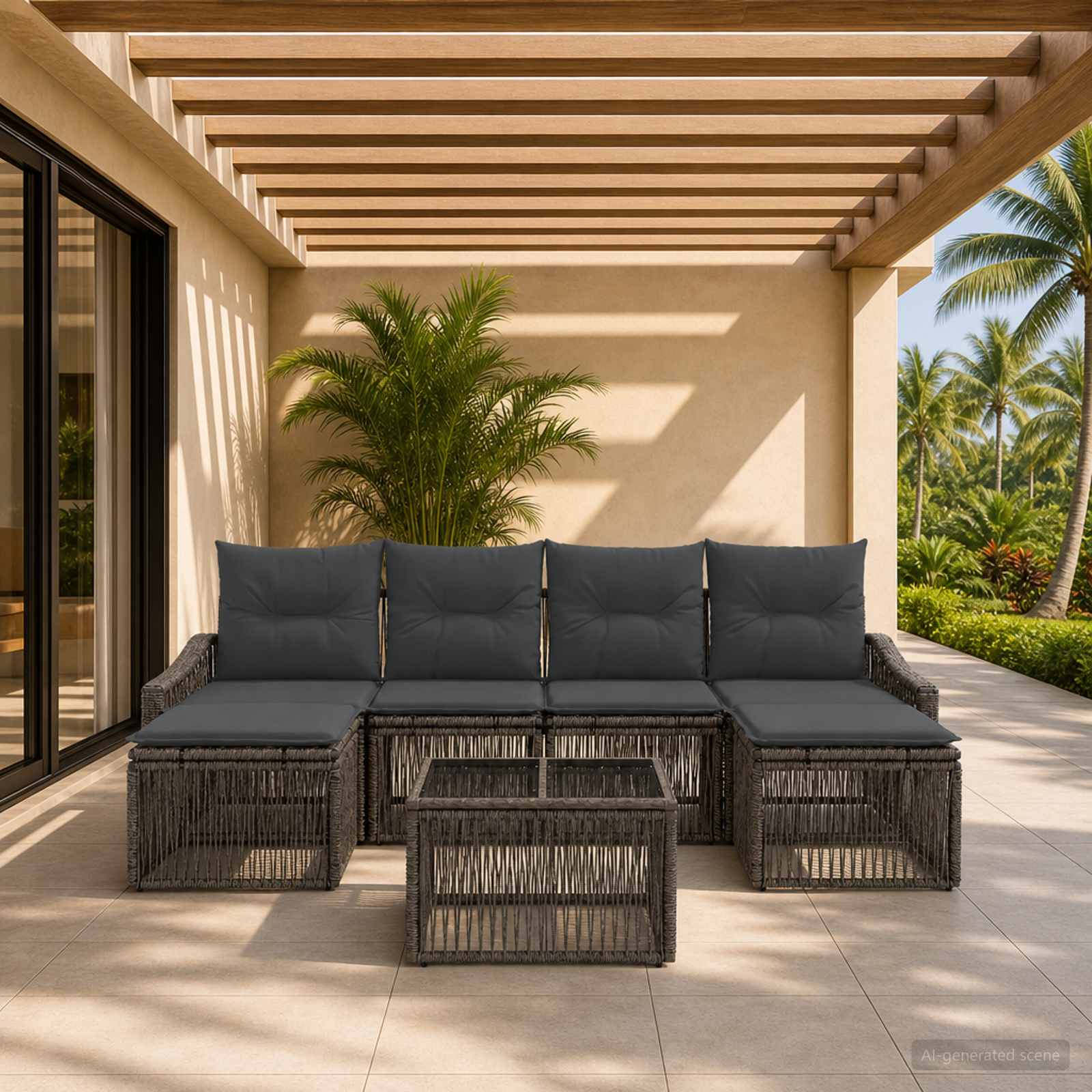 Gartensofa-set 7 stk. Grau Poly-Rattan