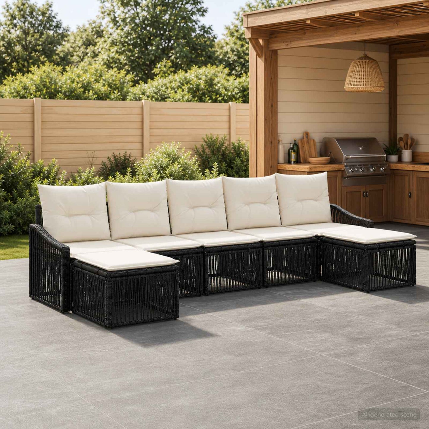 Gartensofa-set 7 stk. Schwarz Poly-Rattan