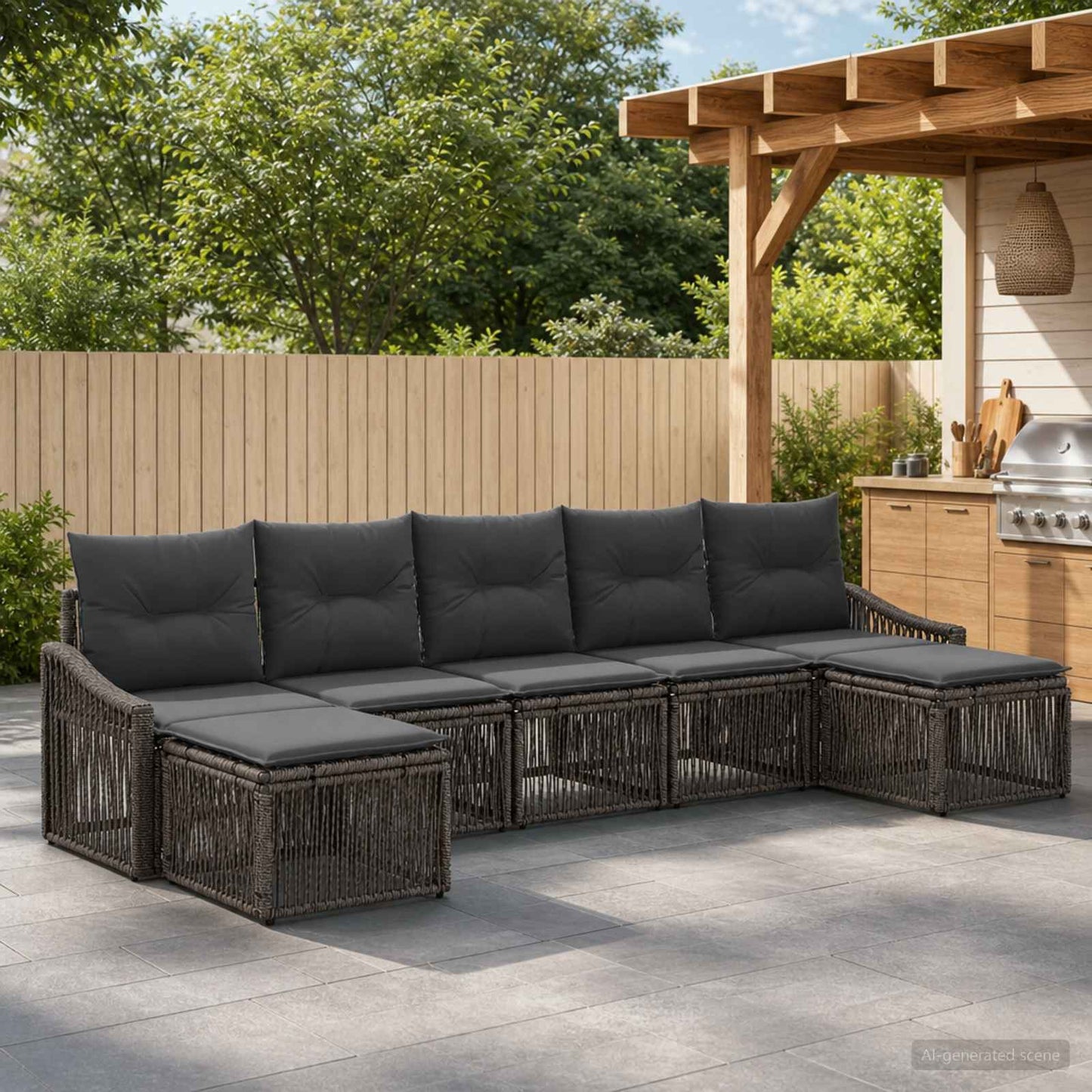 Gartensofa-set 7 stk. Grau Poly-Rattan