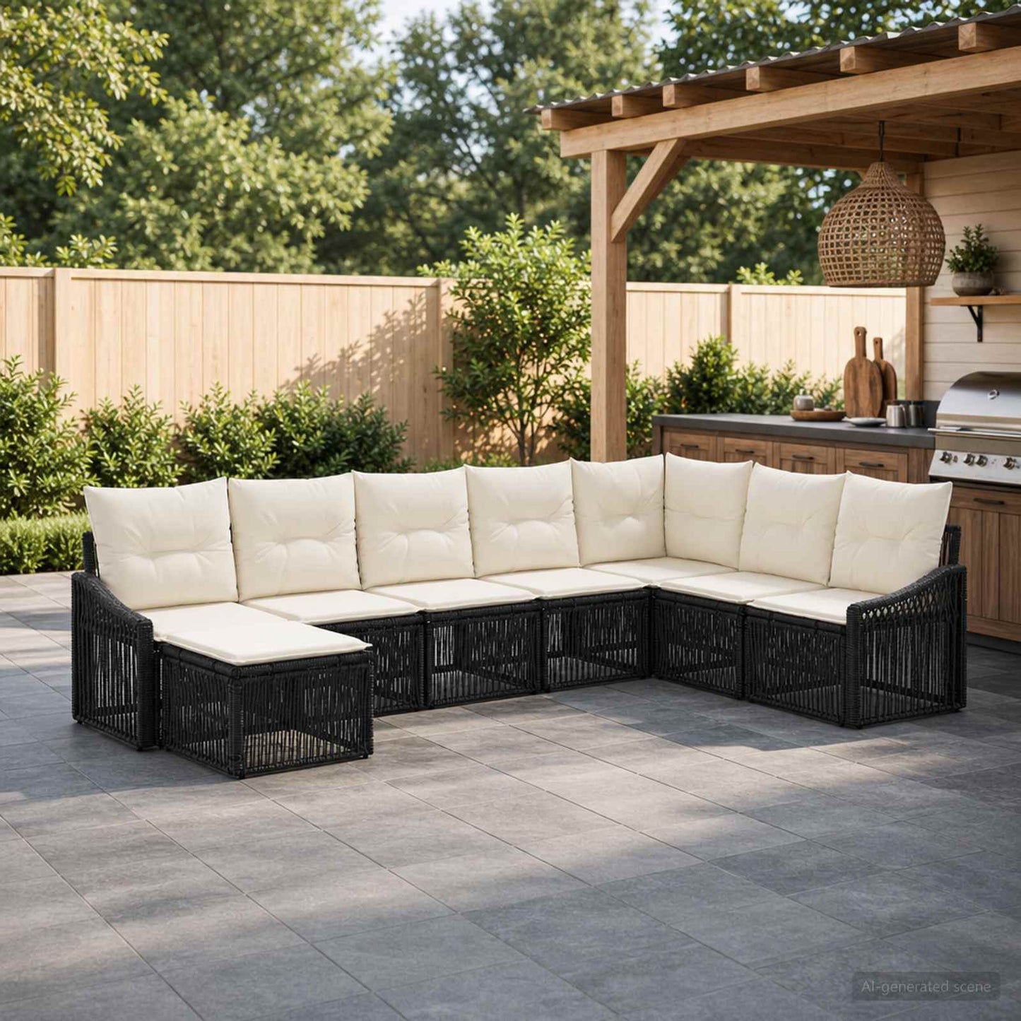 Gartensofa-set 8 pcs Schwarz Poly-Rattan