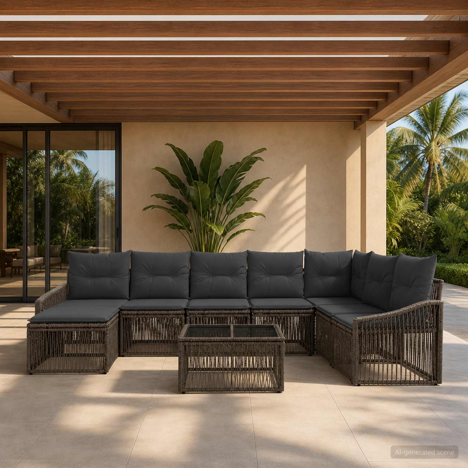 Gartensofa-set 9 stk. Grau Poly-Rattan