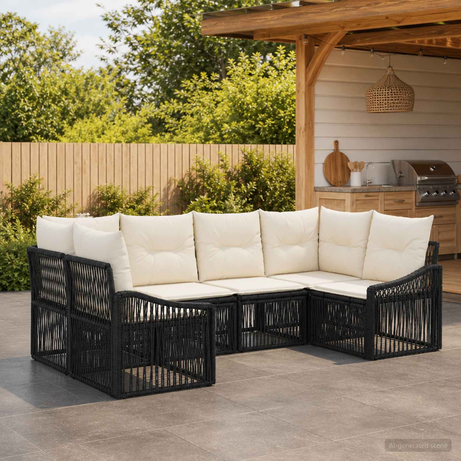 Gartensofa-set 6 stk. 6-Sitzanzahl Schwarz Poly-Rattan
