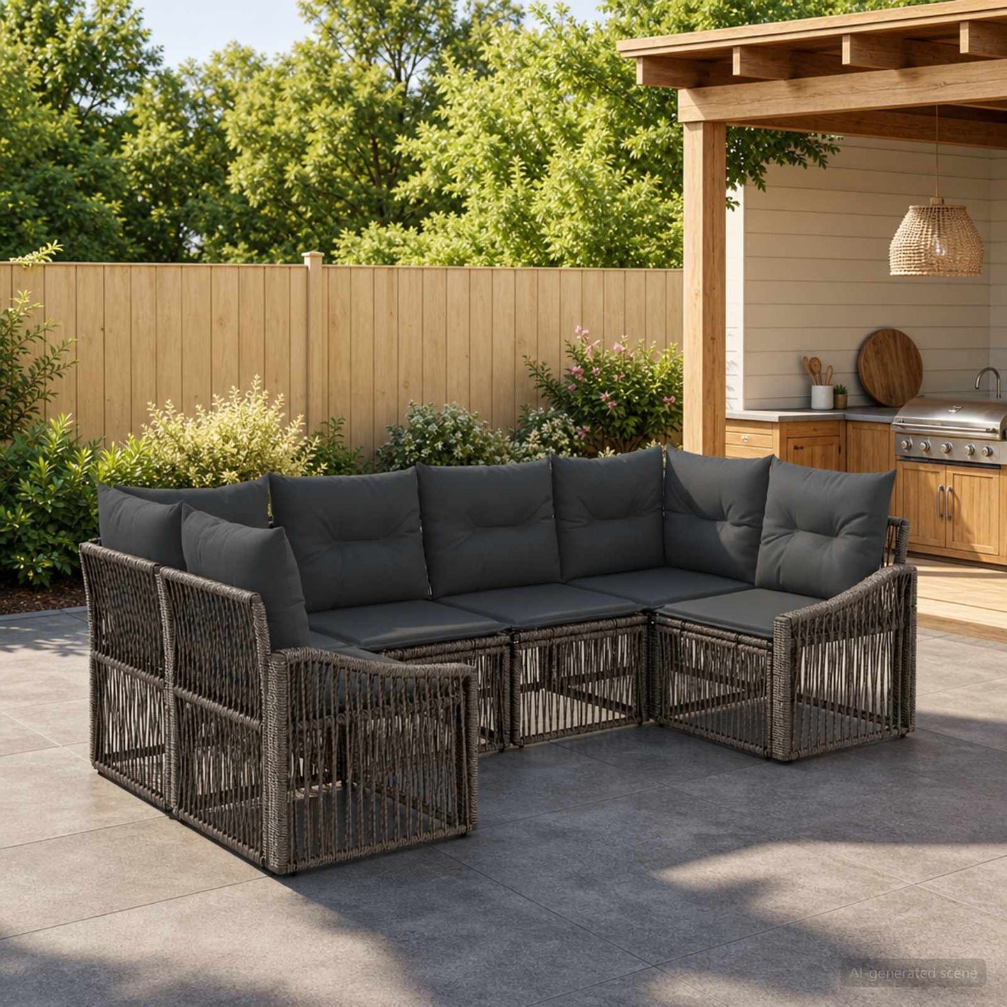Gartensofa-set 6 stk. 6-Sitzanzahl Grau Poly-Rattan