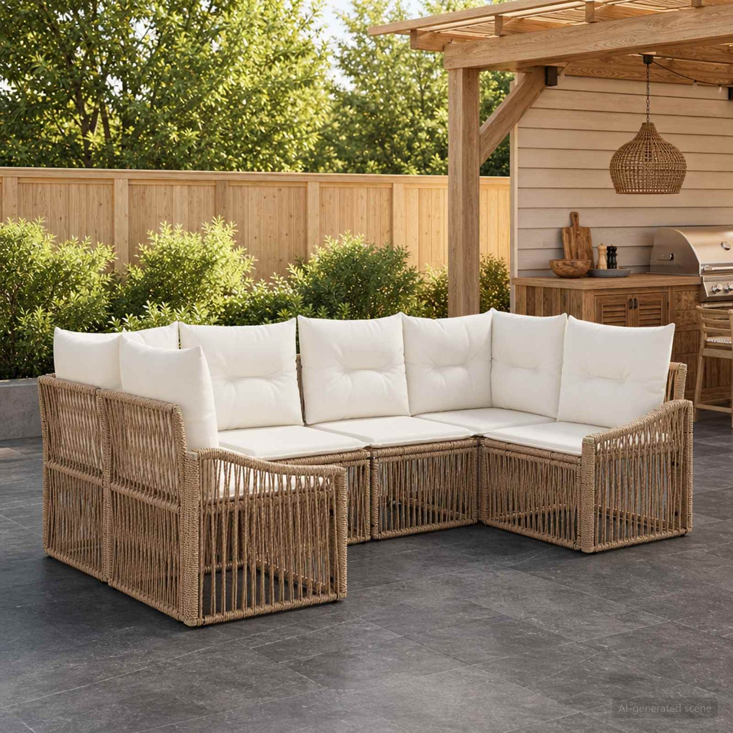 Gartensofa-set 6 stk. 6-Sitzanzahl Beige Poly-Rattan