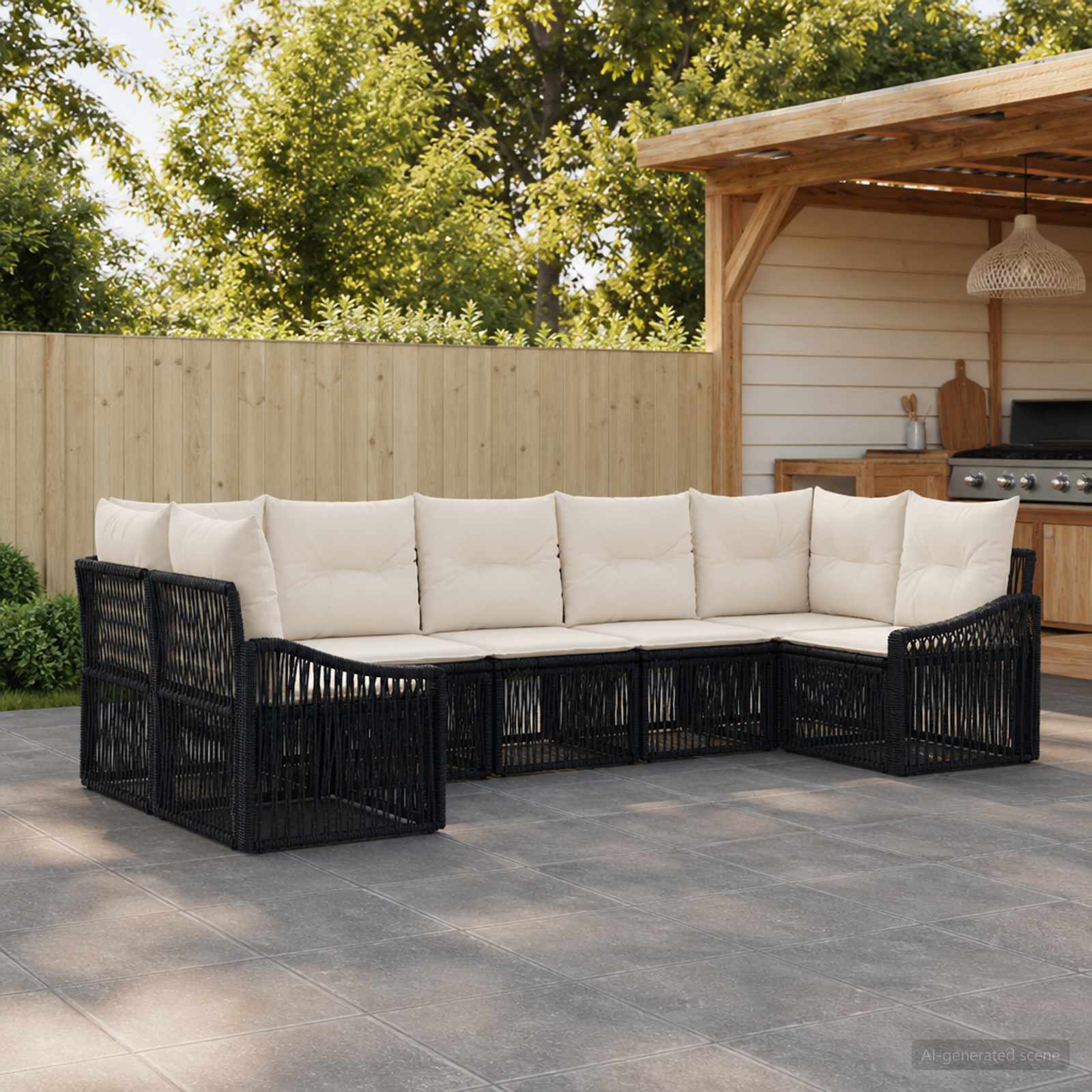 Gartensofa-set 7 stk. 7-Sitzanzahl Schwarz Poly-Rattan