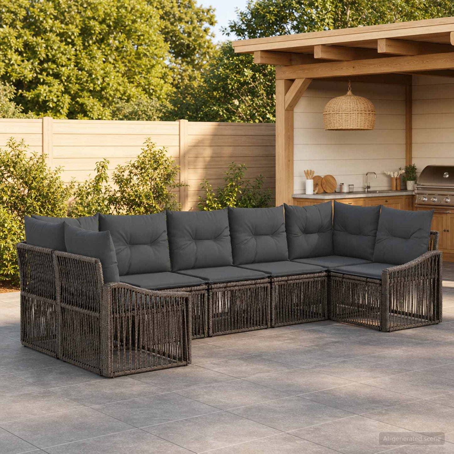 Gartensofa-set 7 stk. 7-Sitzanzahl Grau Poly-Rattan
