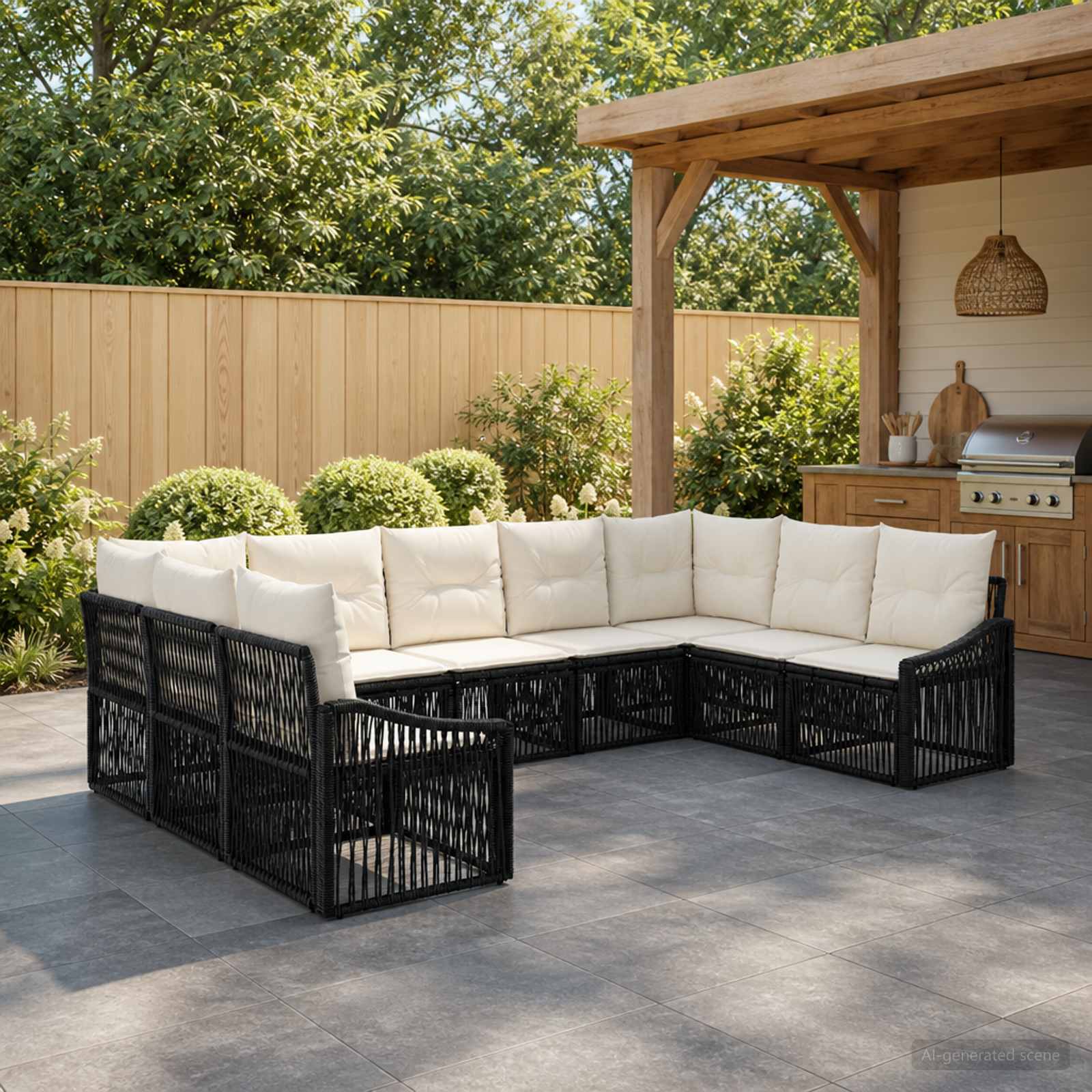 Gartensofa-set 9 pcs Schwarz Poly-Rattan