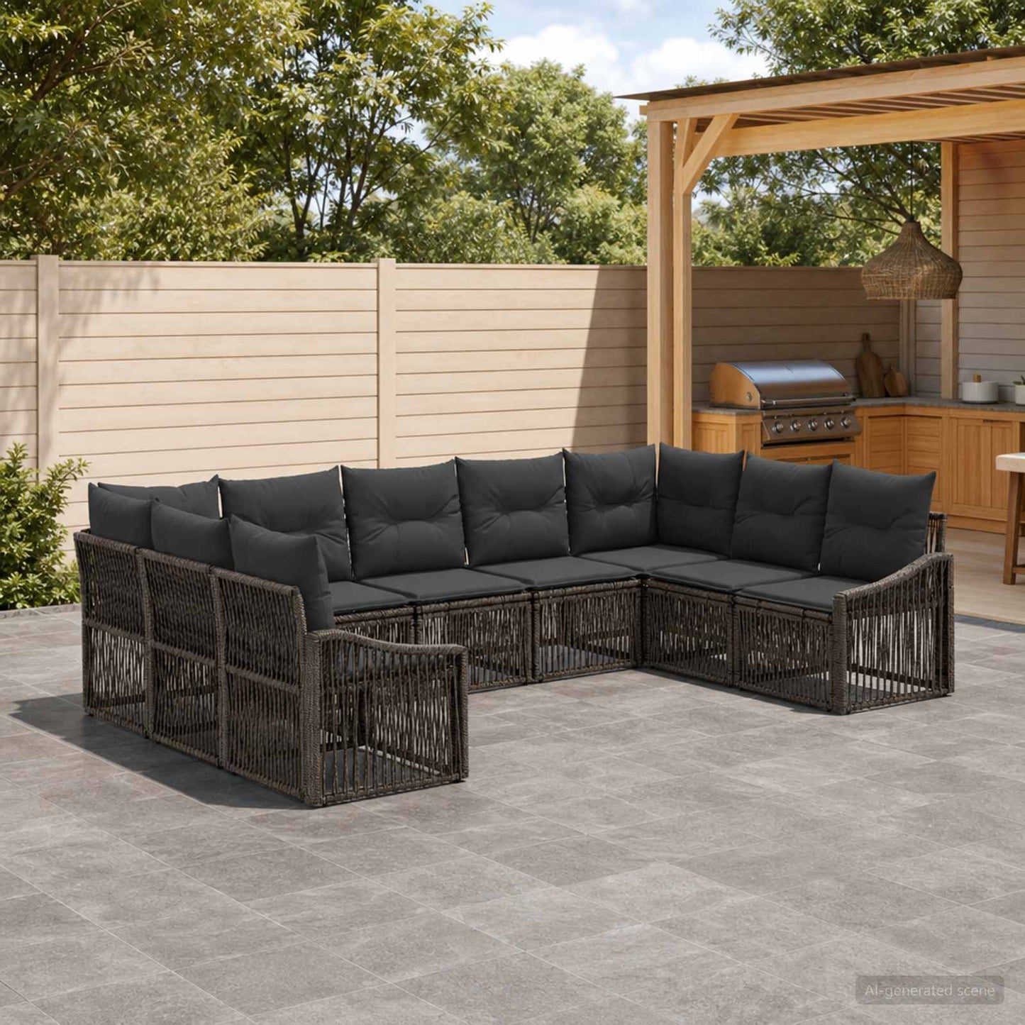 Gartensofa-set 9 stk. Grau Poly-Rattan
