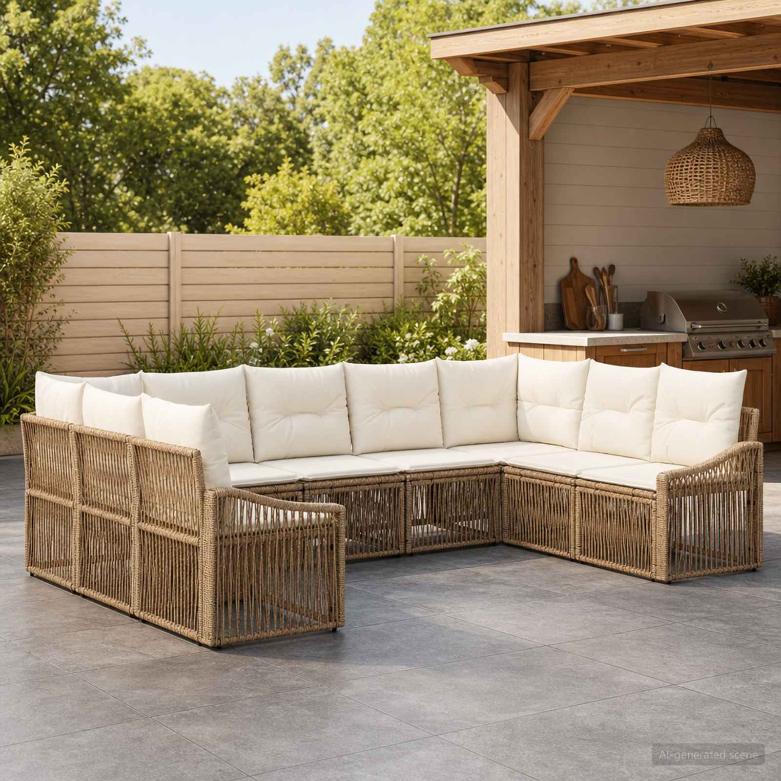 Gartensofa-set 9 pcs Beige Poly-Rattan