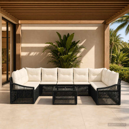 Gartensofa-set 10 stk. Schwarz Poly-Rattan
