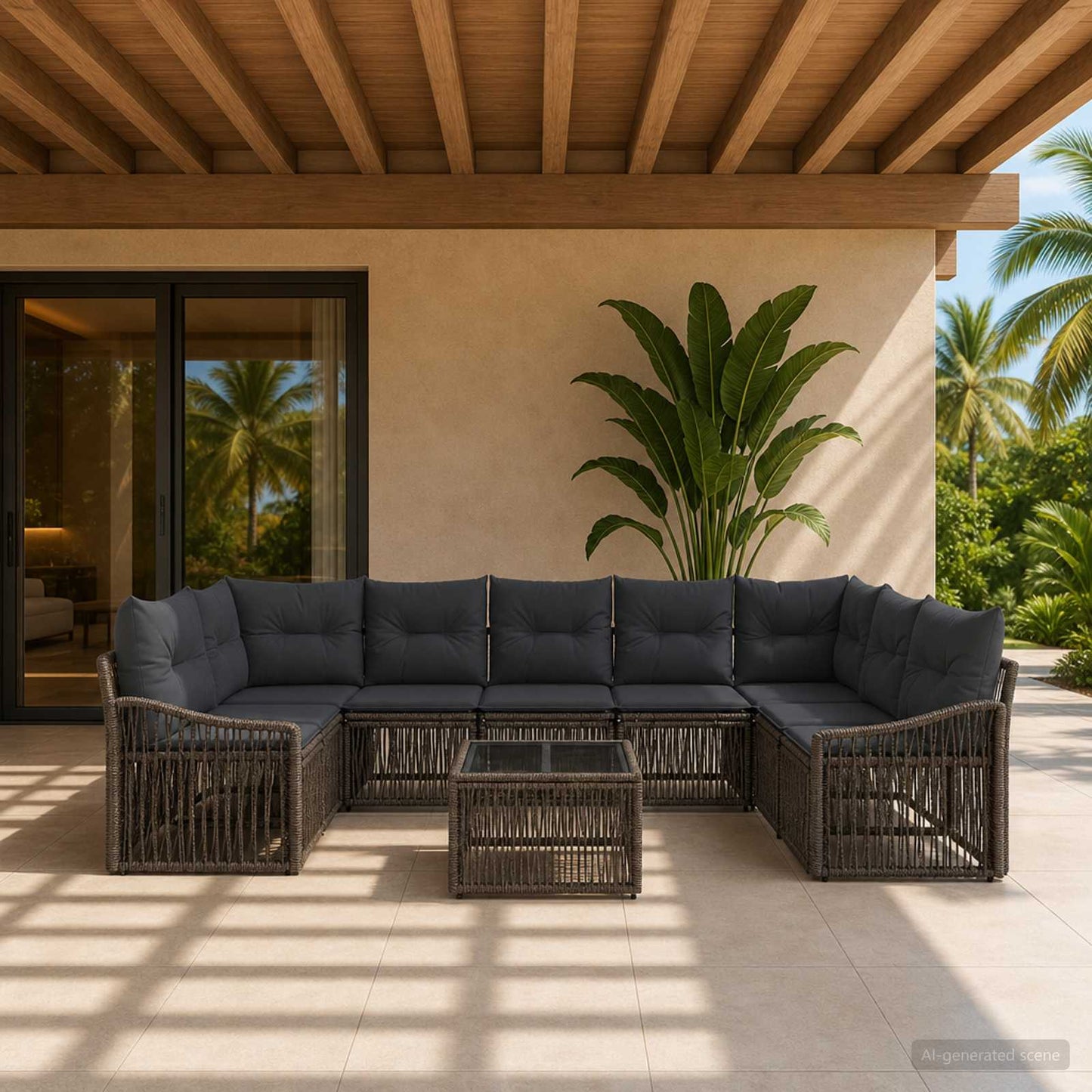 Gartensofa-set 10 stk. Grau Poly-Rattan